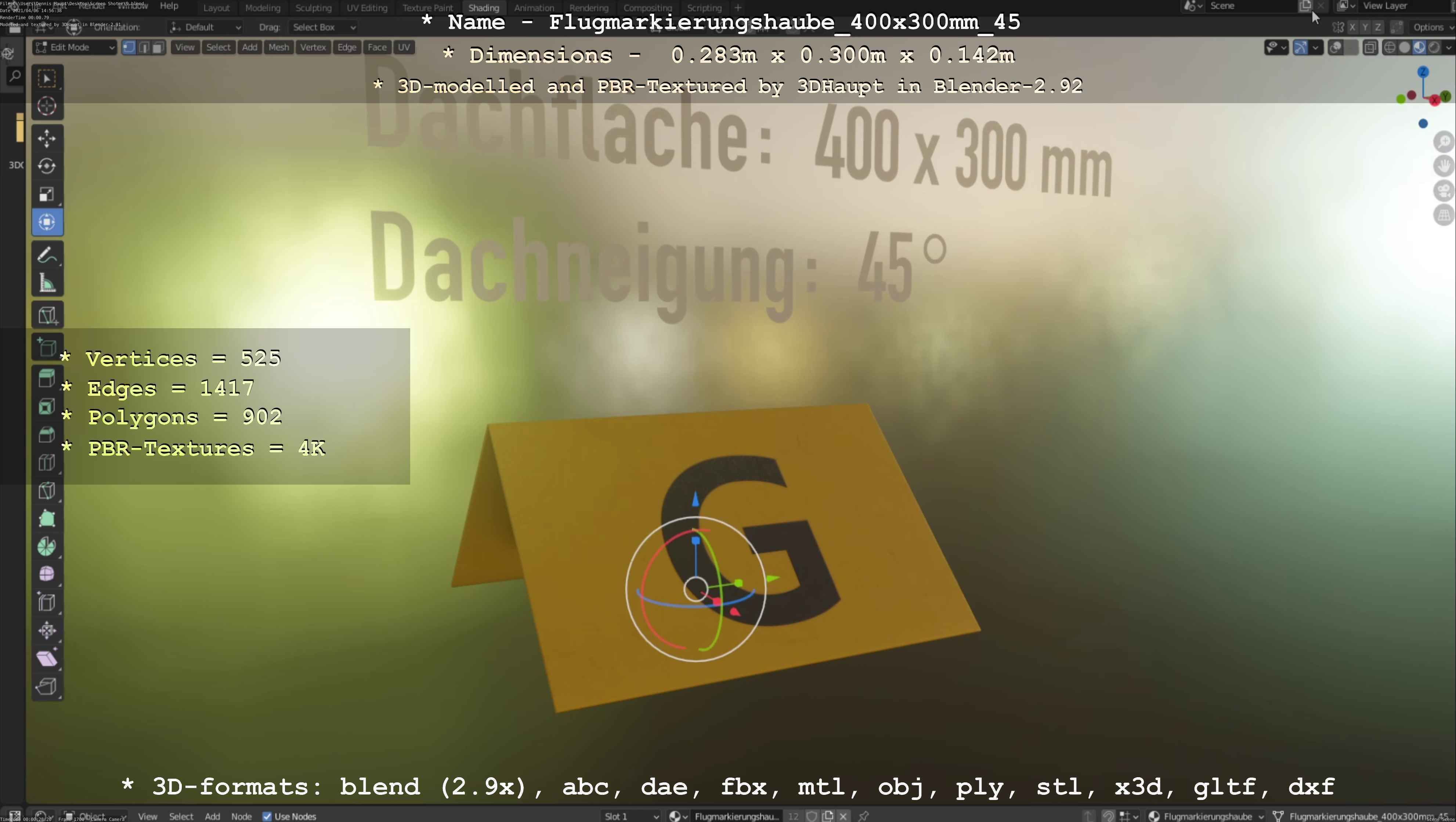 Flugmarkierungshaube 400x300mm 45 Low-poly 3D model_83