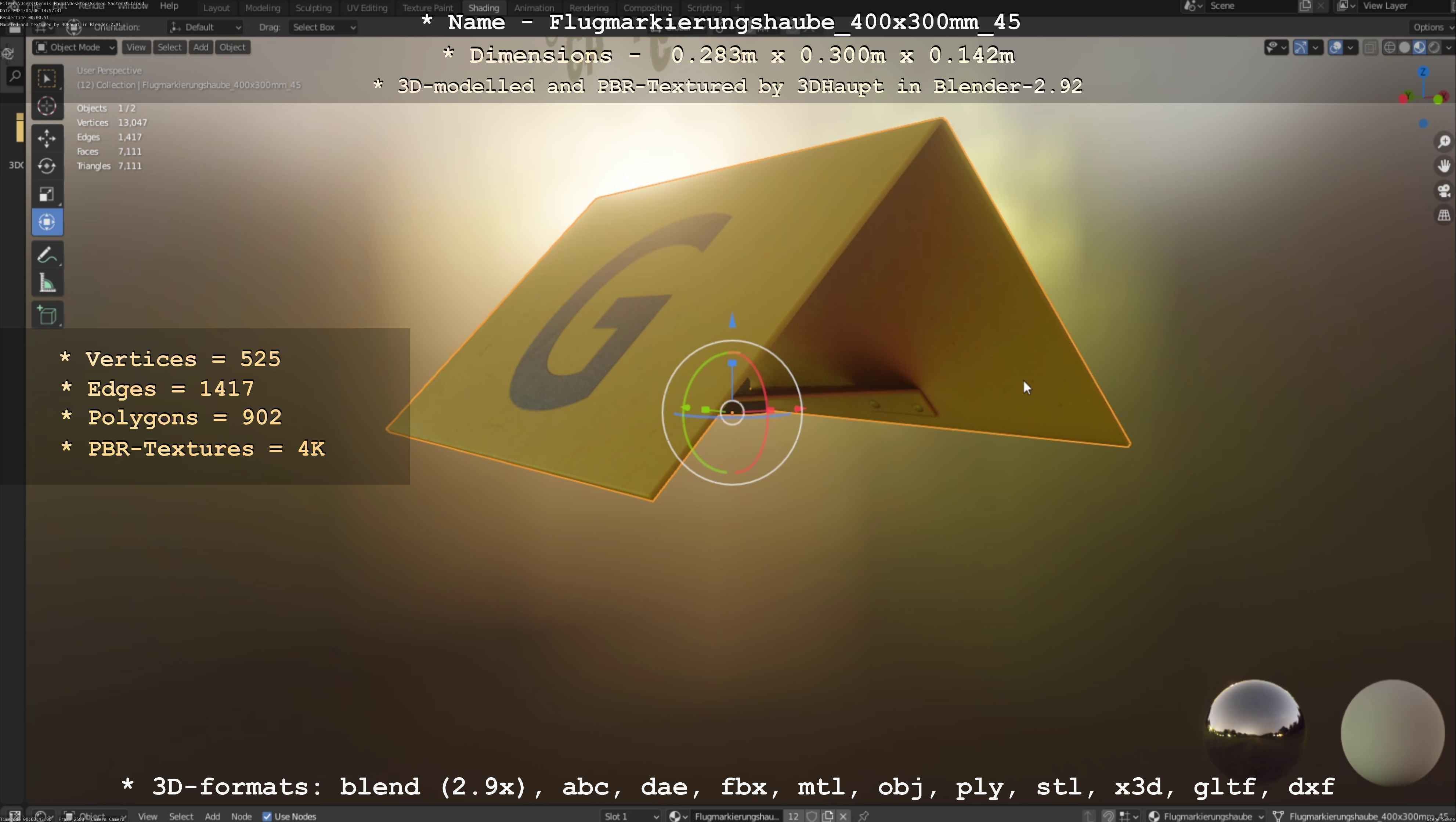 Flugmarkierungshaube 400x300mm 45 Low-poly 3D model_101