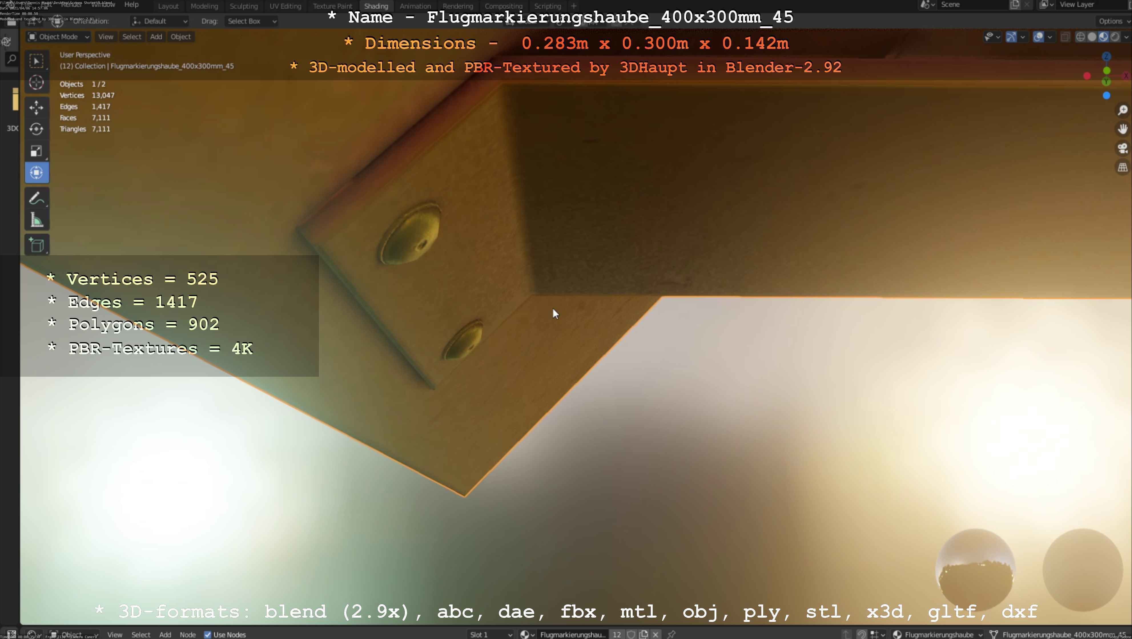 Flugmarkierungshaube 400x300mm 45 Low-poly 3D model_91
