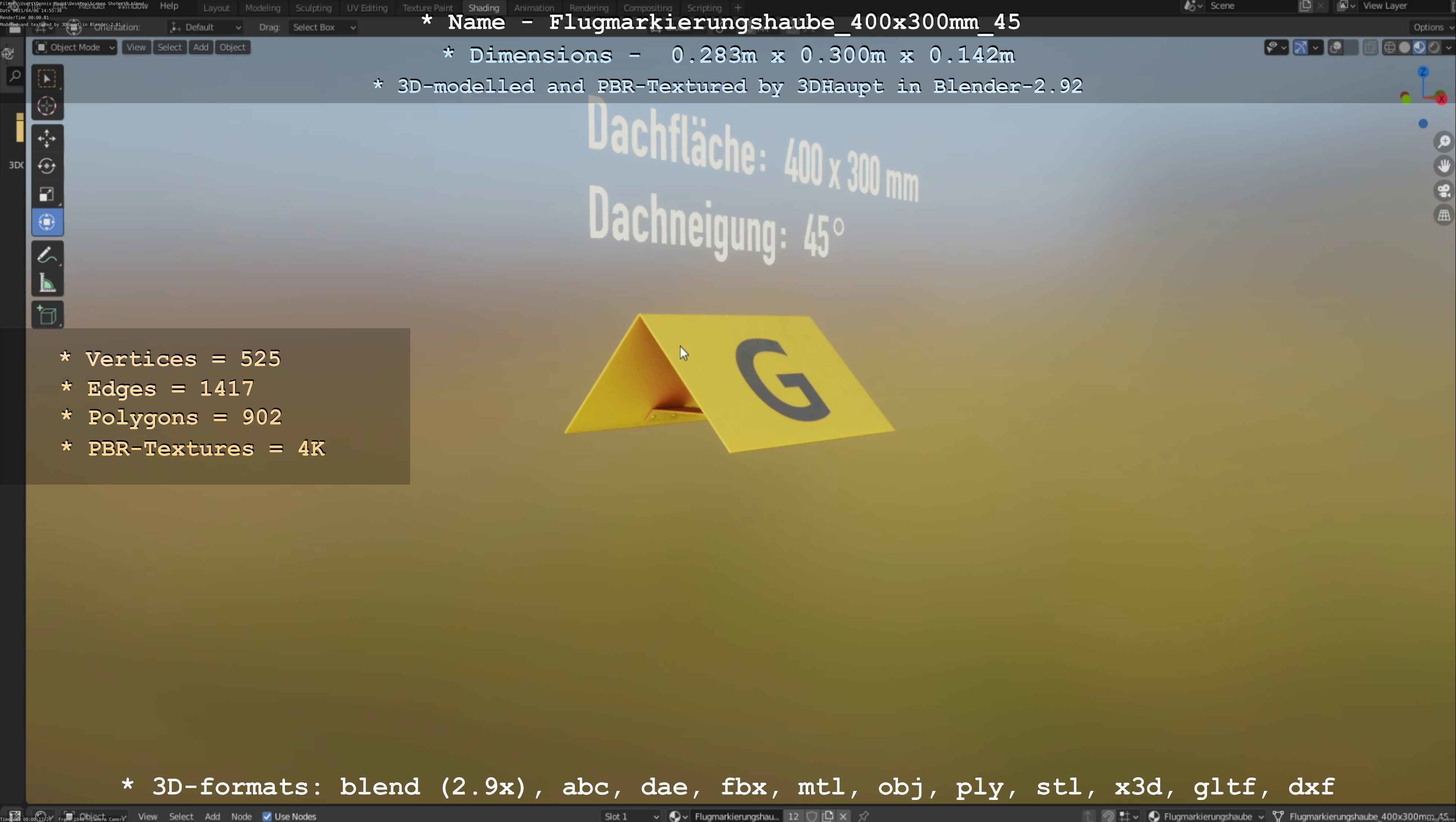 Flugmarkierungshaube 400x300mm 45 Low-poly 3D model_51