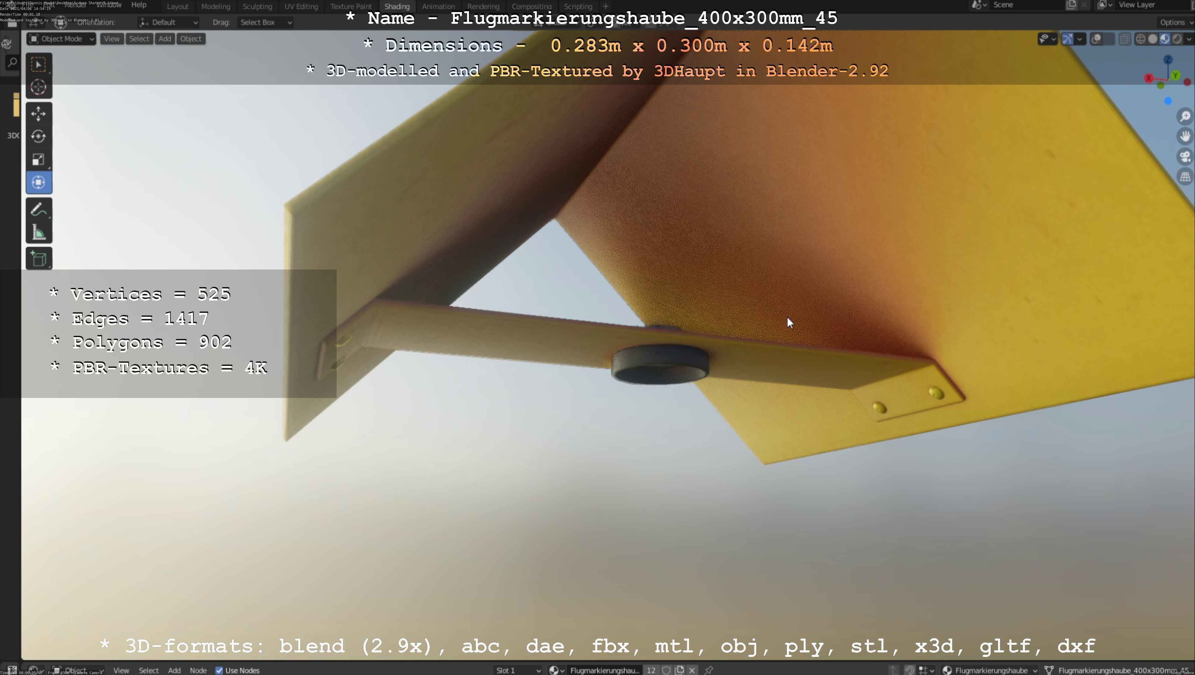 Flugmarkierungshaube 400x300mm 45 Low-poly 3D model_15