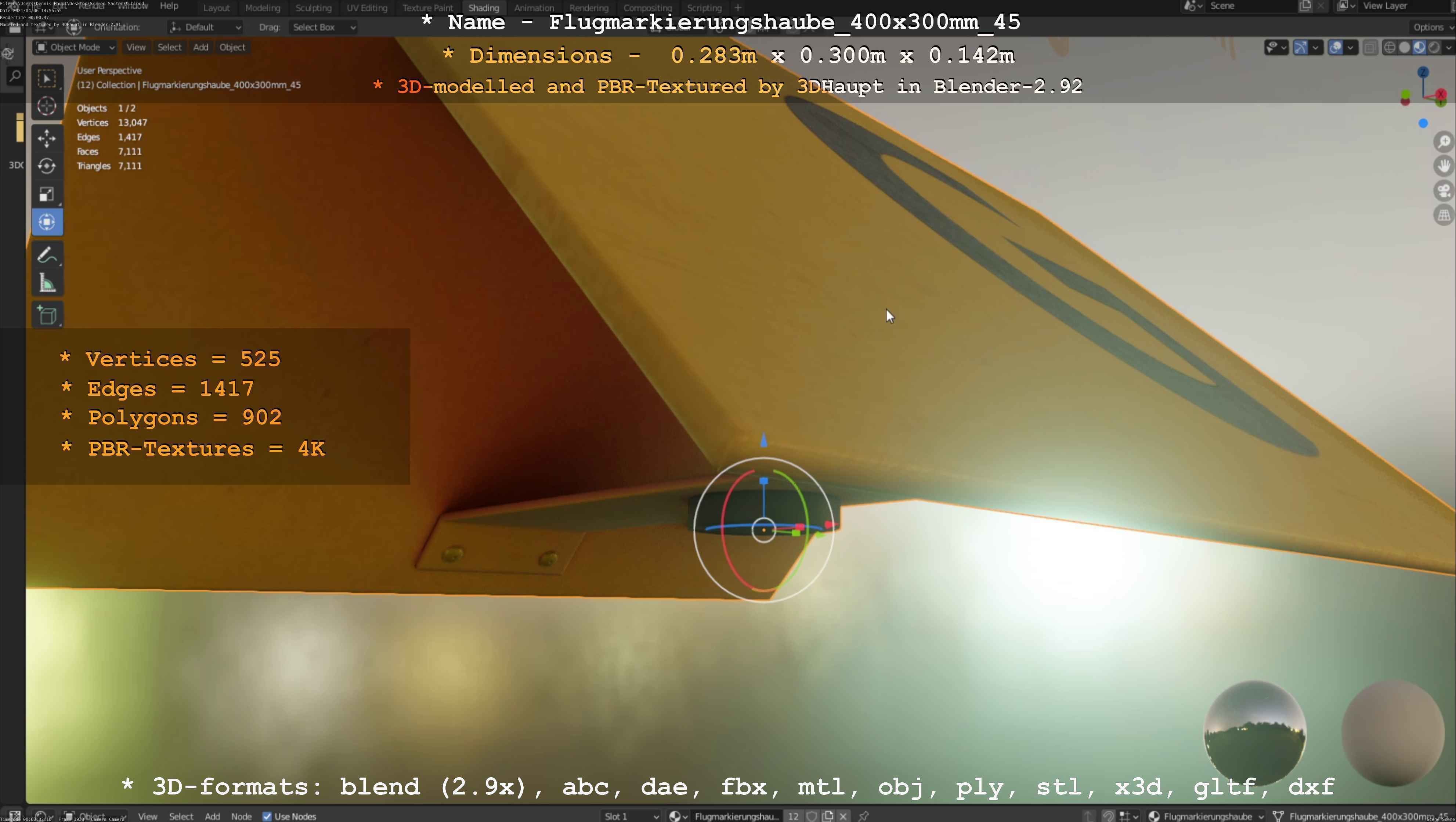 Flugmarkierungshaube 400x300mm 45 Low-poly 3D model_89
