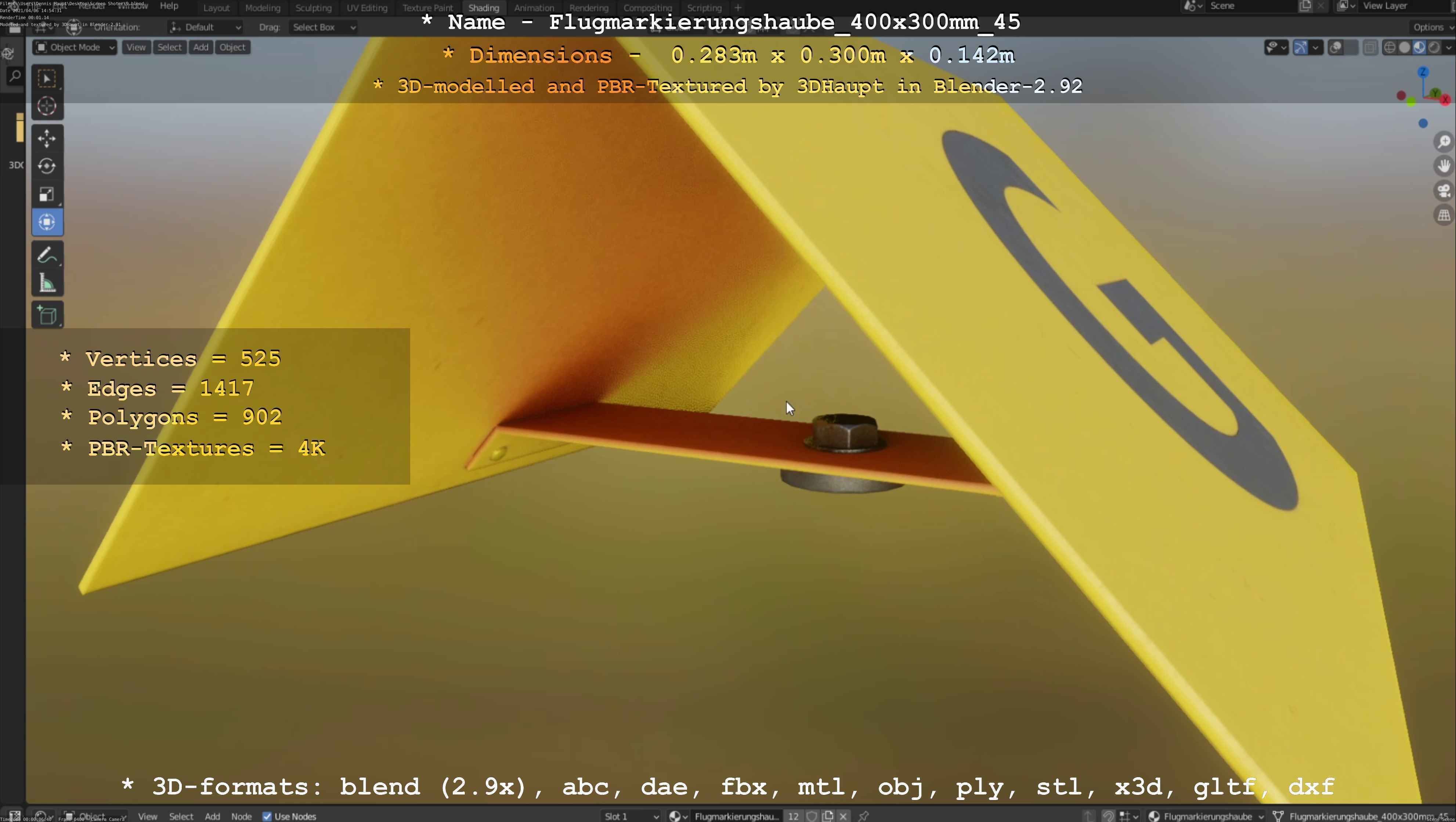 Flugmarkierungshaube 400x300mm 45 Low-poly 3D model_23