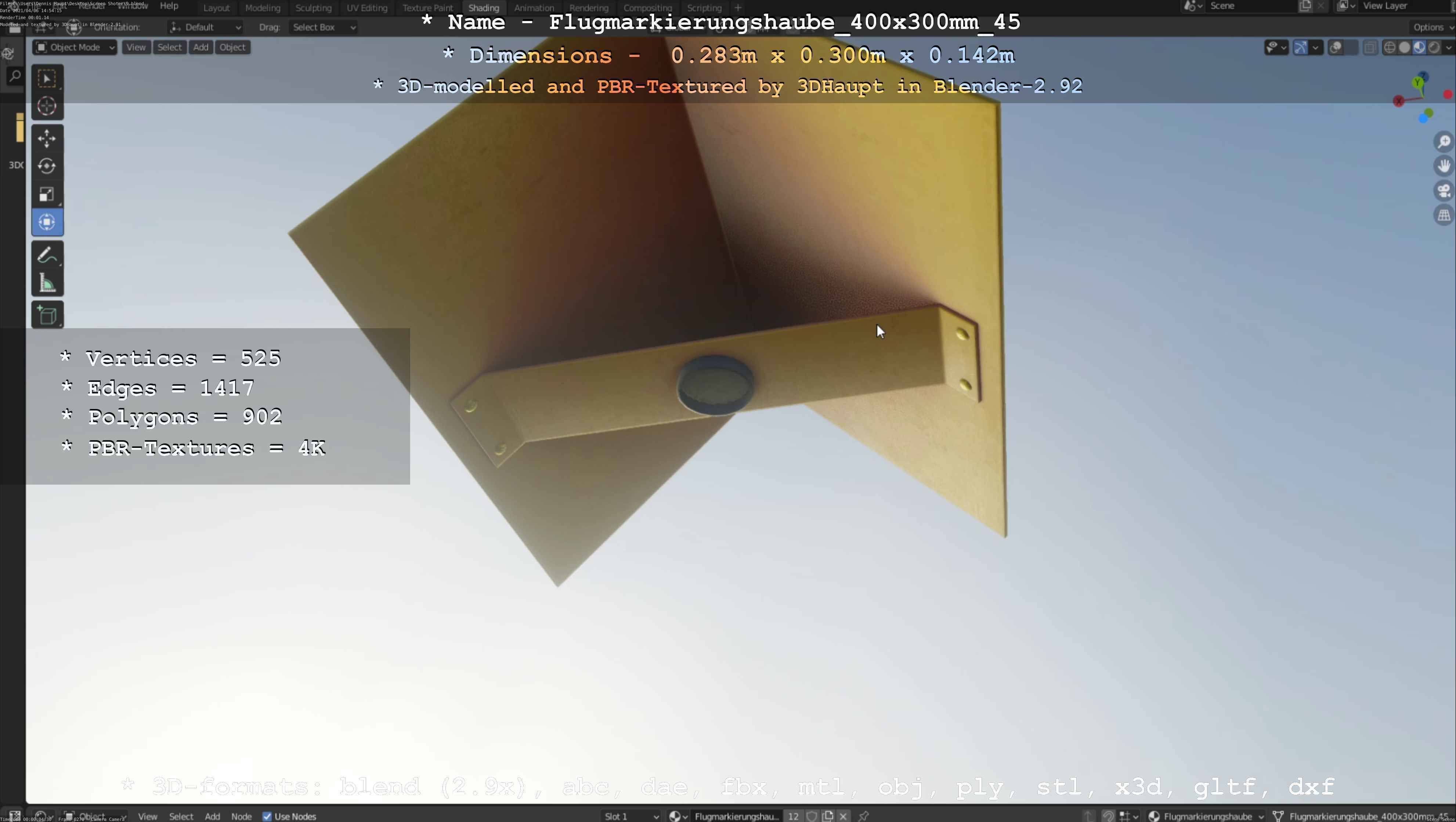 Flugmarkierungshaube 400x300mm 45 Low-poly 3D model_76