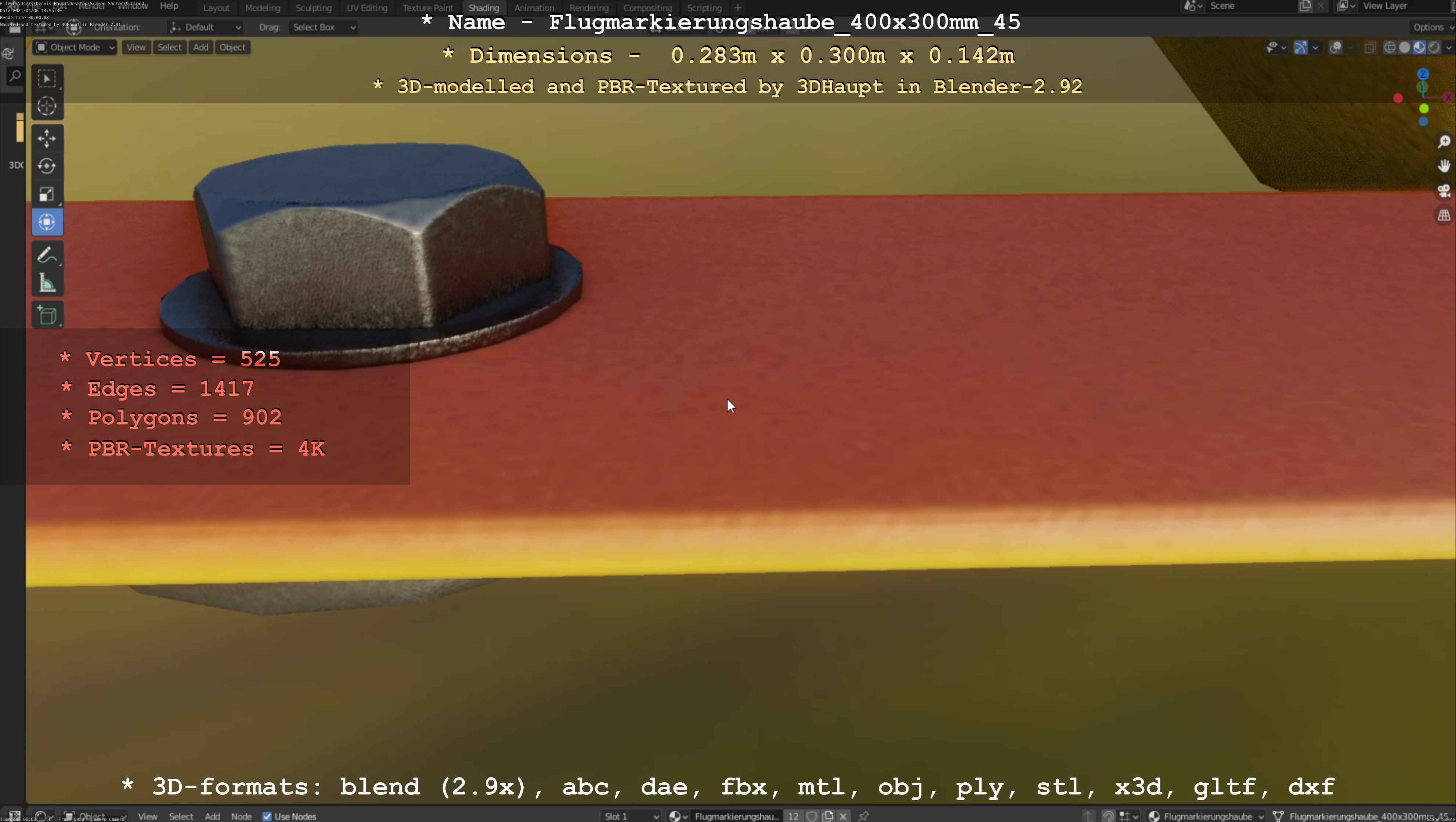 Flugmarkierungshaube 400x300mm 45 Low-poly 3D model_6