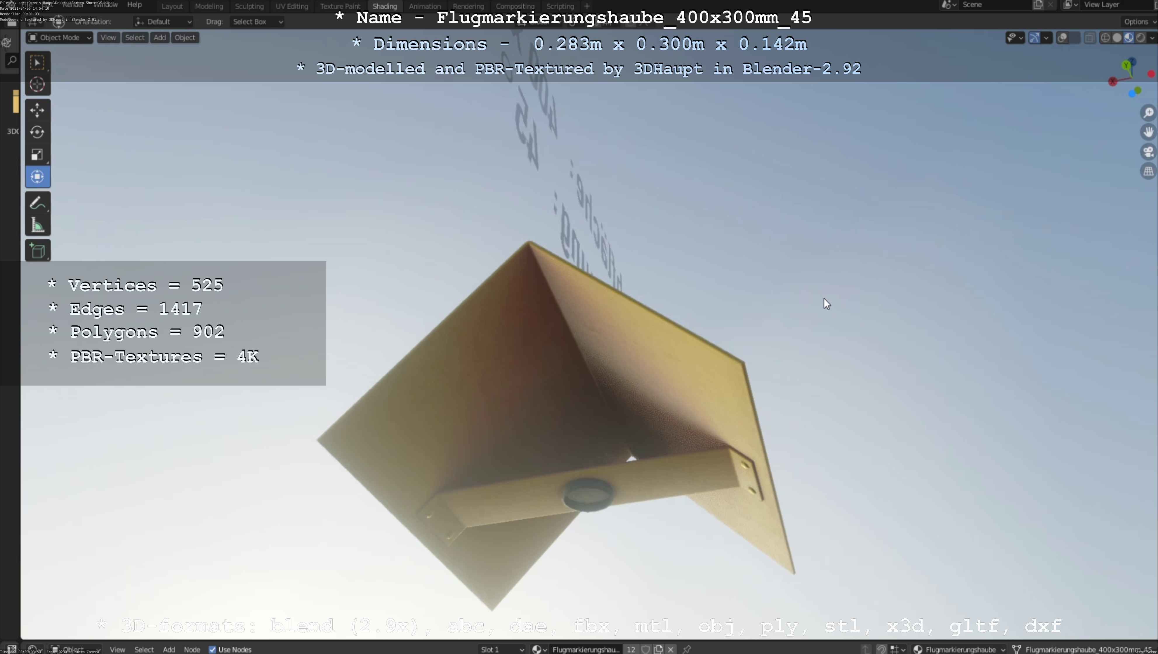 Flugmarkierungshaube 400x300mm 45 Low-poly 3D model_14