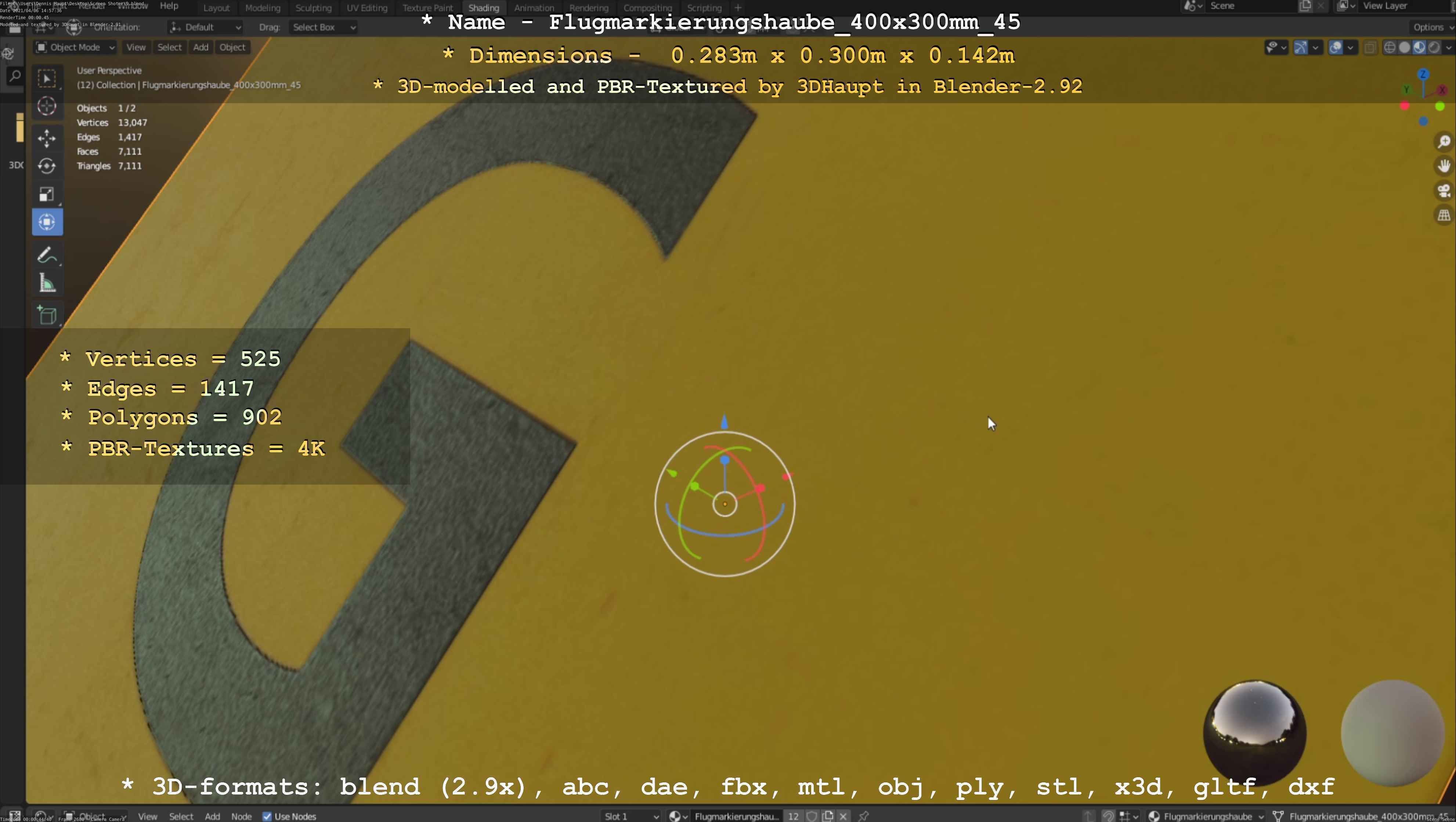 Flugmarkierungshaube 400x300mm 45 Low-poly 3D model_105