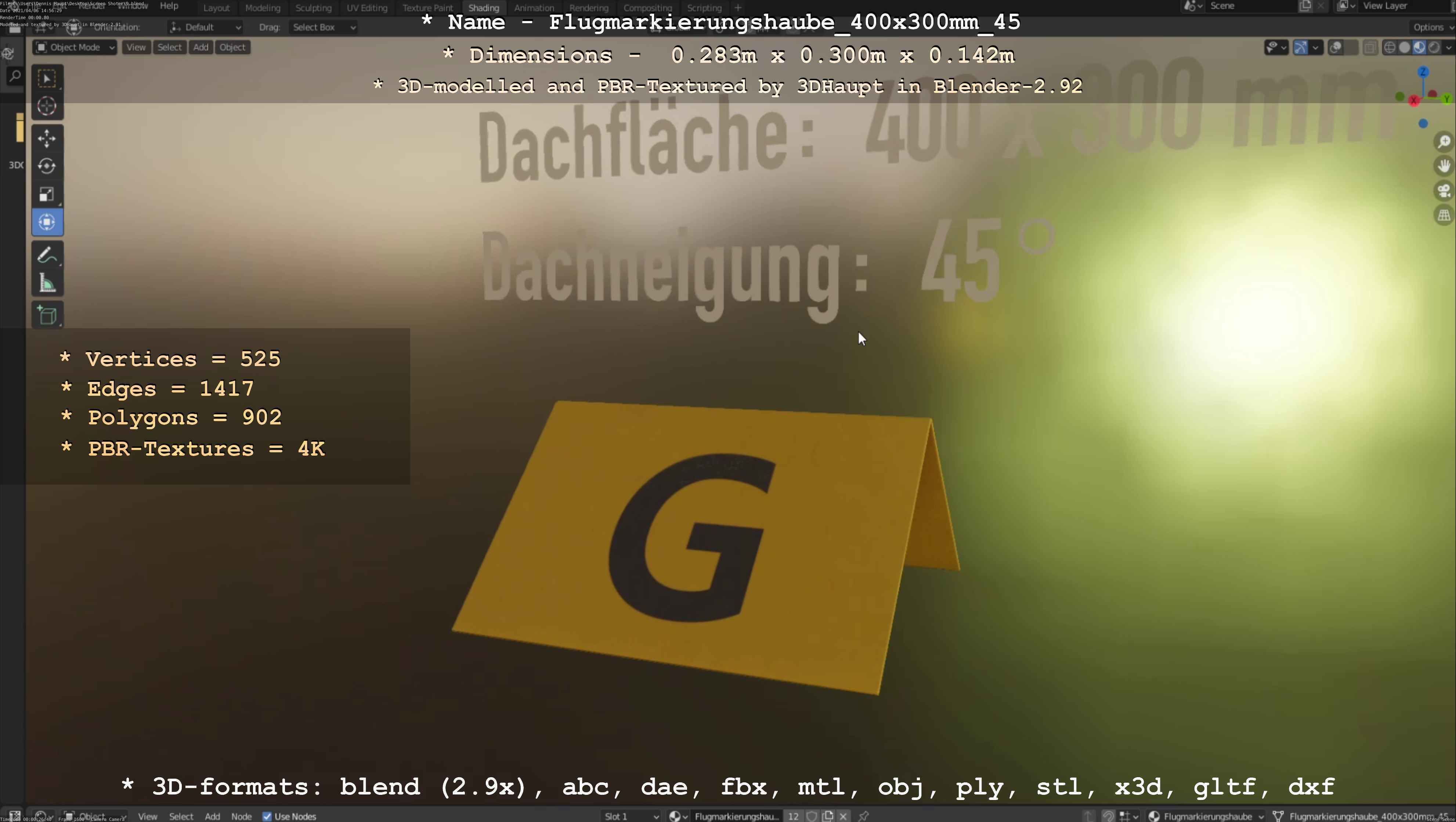 Flugmarkierungshaube 400x300mm 45 Low-poly 3D model_79