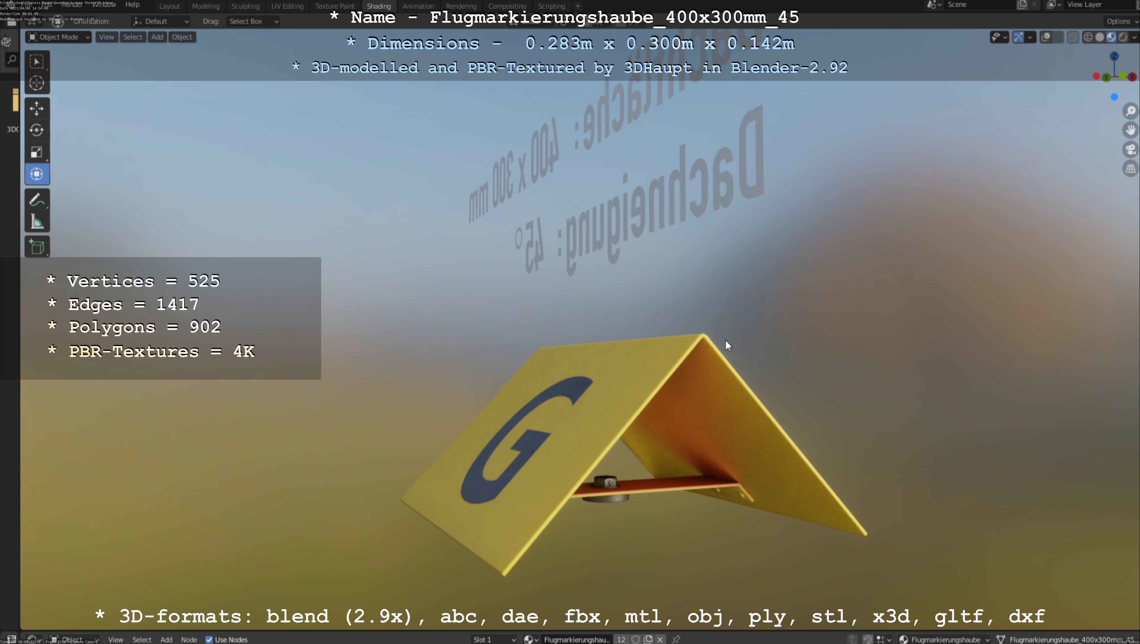 Flugmarkierungshaube 400x300mm 45 Low-poly 3D model_54