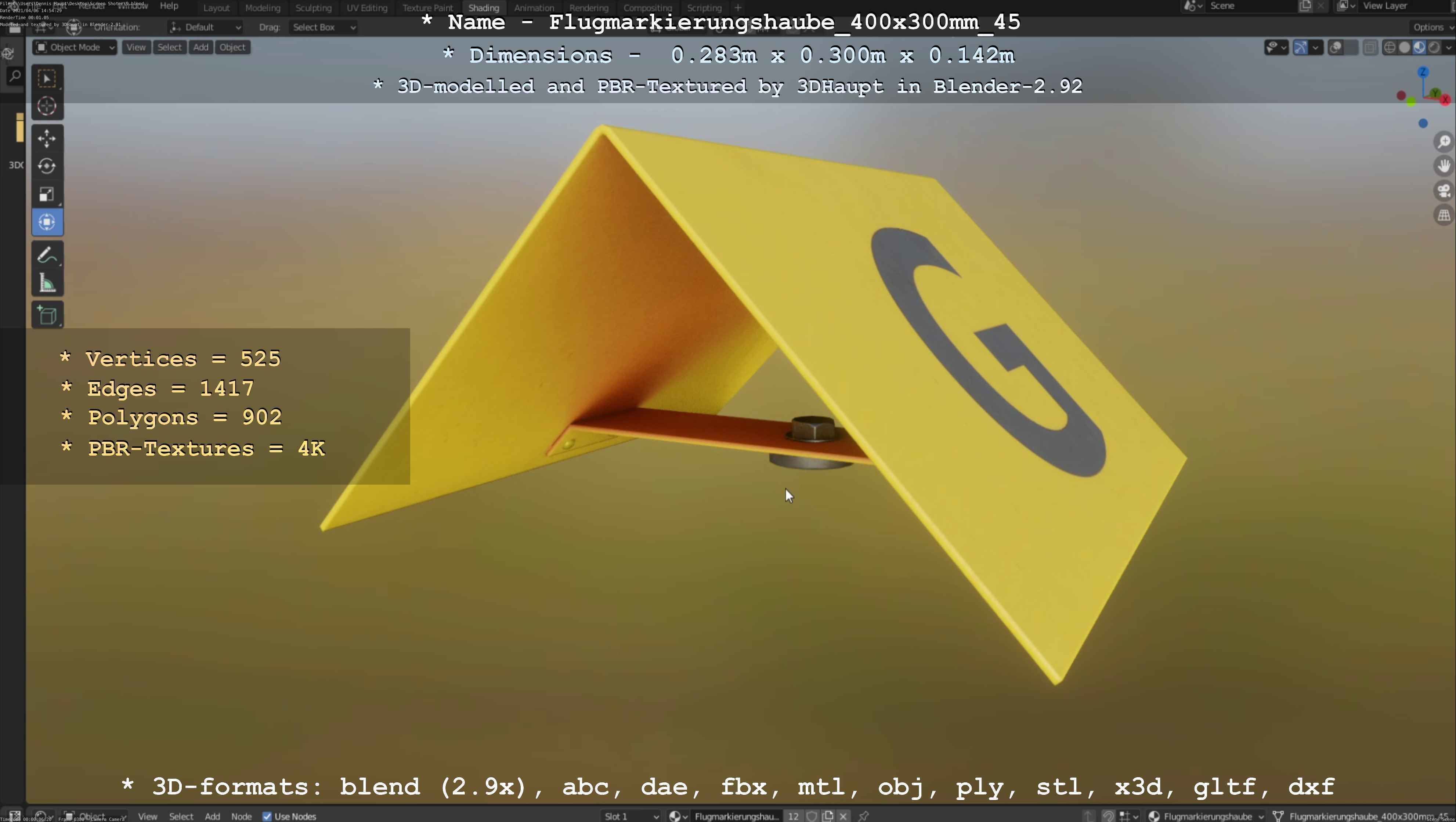 Flugmarkierungshaube 400x300mm 45 Low-poly 3D model_16