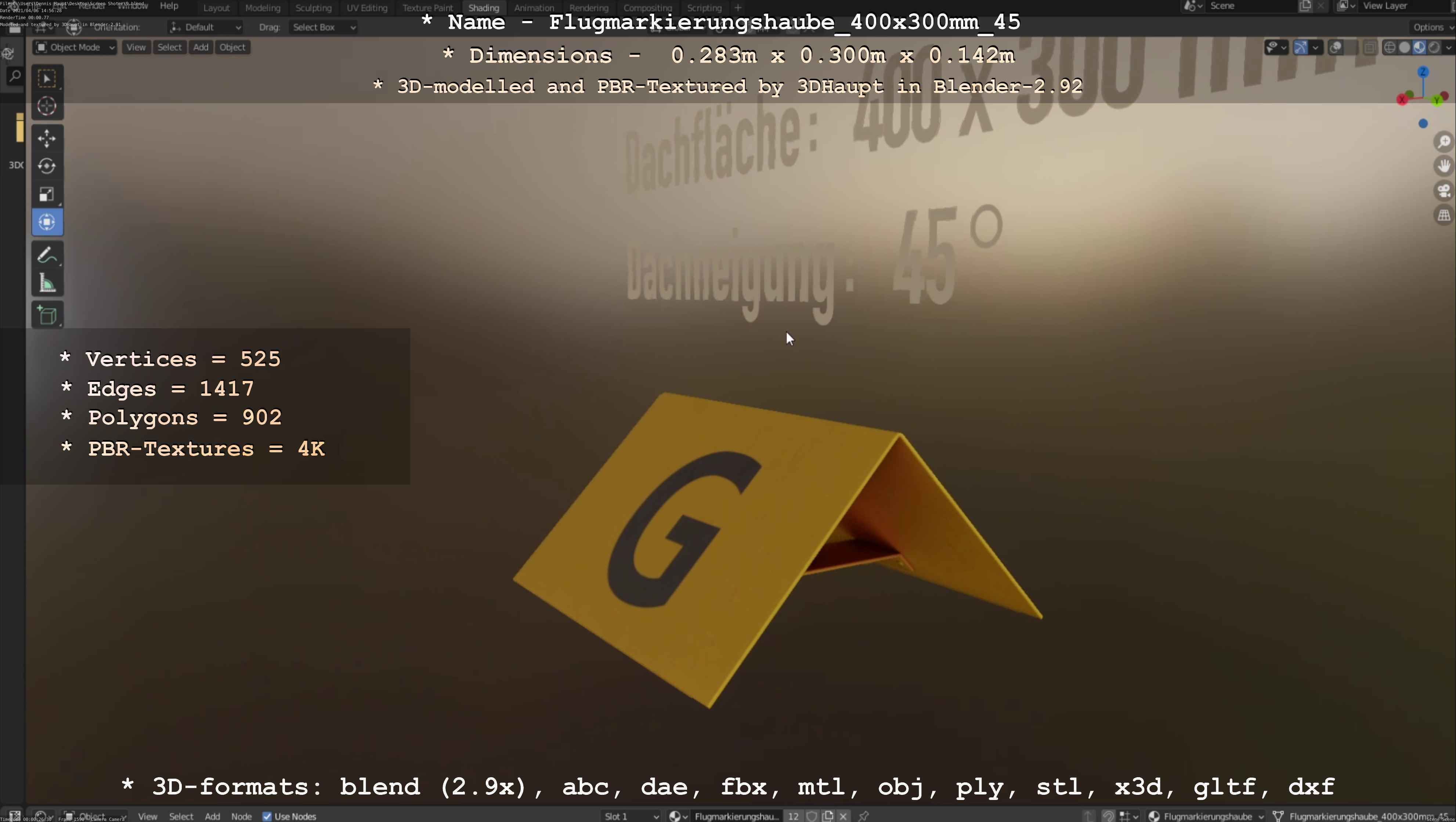 Flugmarkierungshaube 400x300mm 45 Low-poly 3D model_78