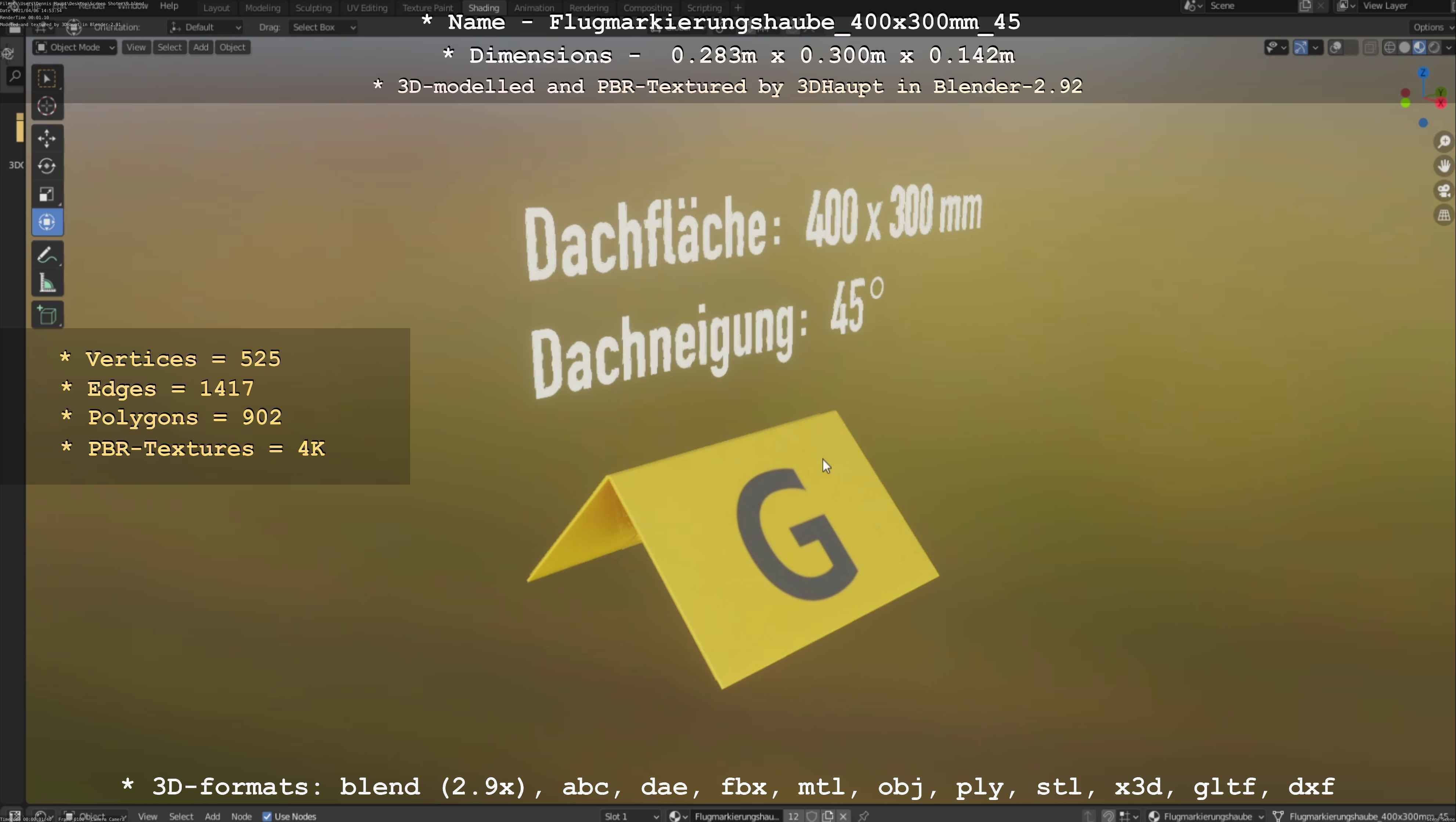 Flugmarkierungshaube 400x300mm 45 Low-poly 3D model_21