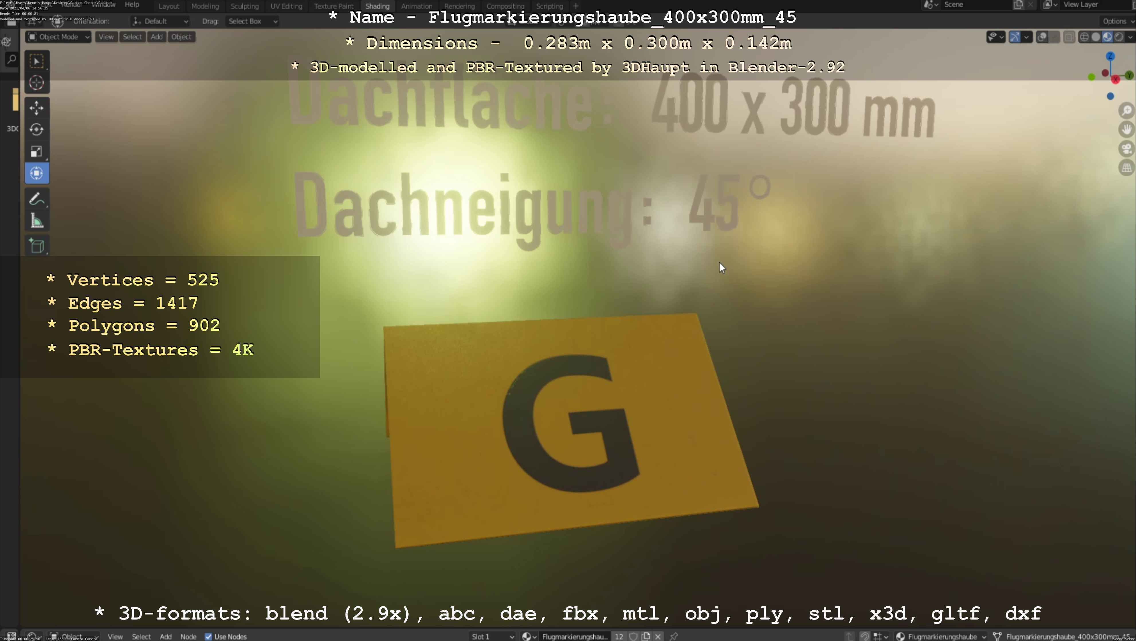 Flugmarkierungshaube 400x300mm 45 Low-poly 3D model_7