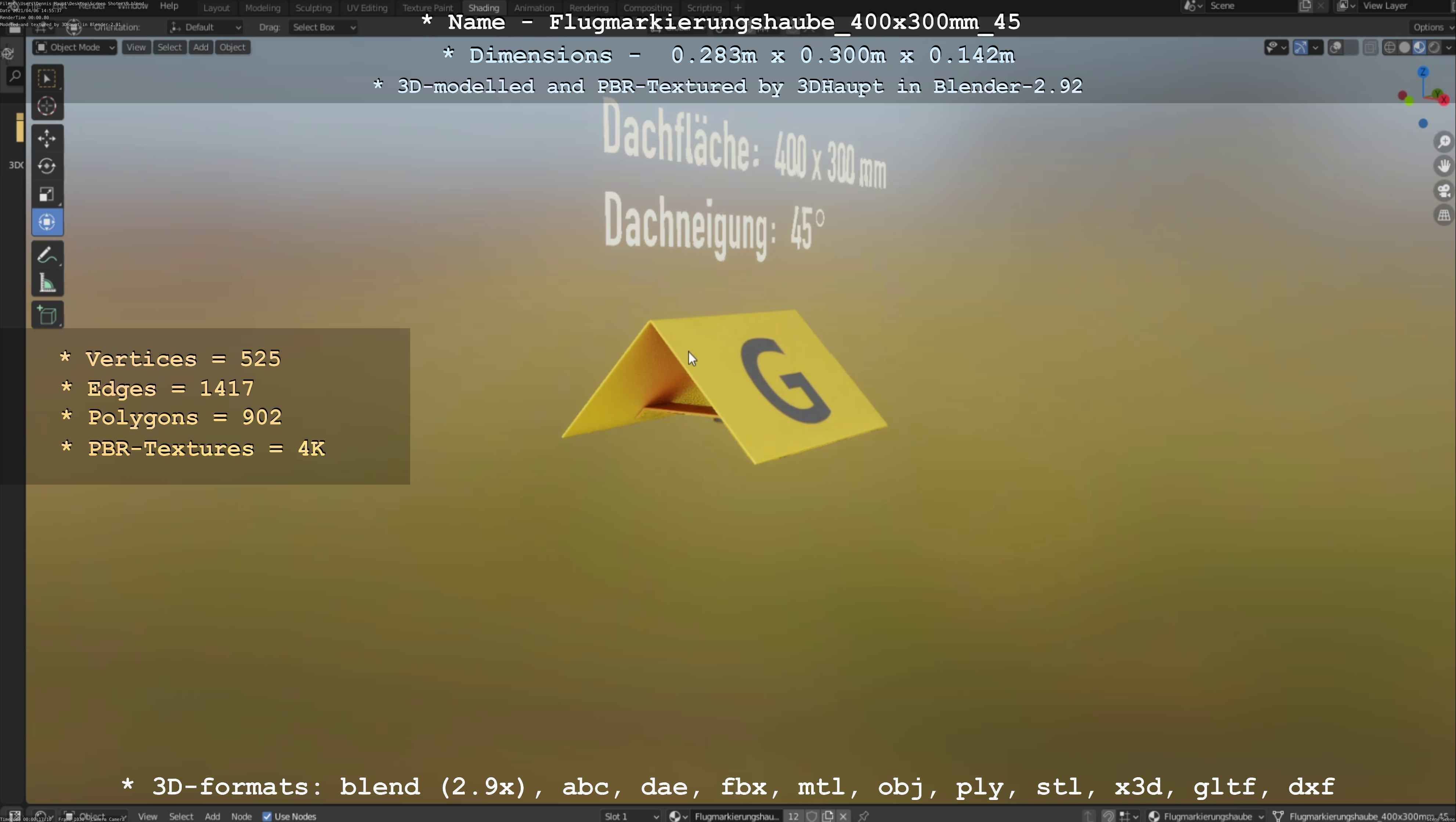 Flugmarkierungshaube 400x300mm 45 Low-poly 3D model_50