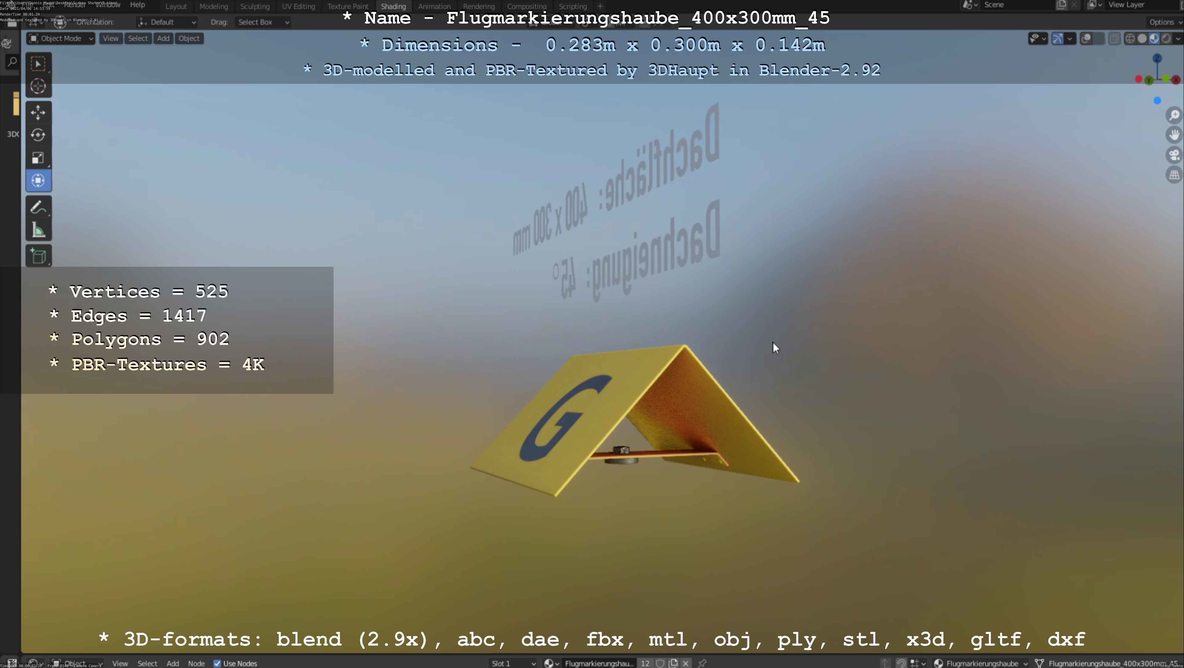 Flugmarkierungshaube 400x300mm 45 Low-poly 3D model_11