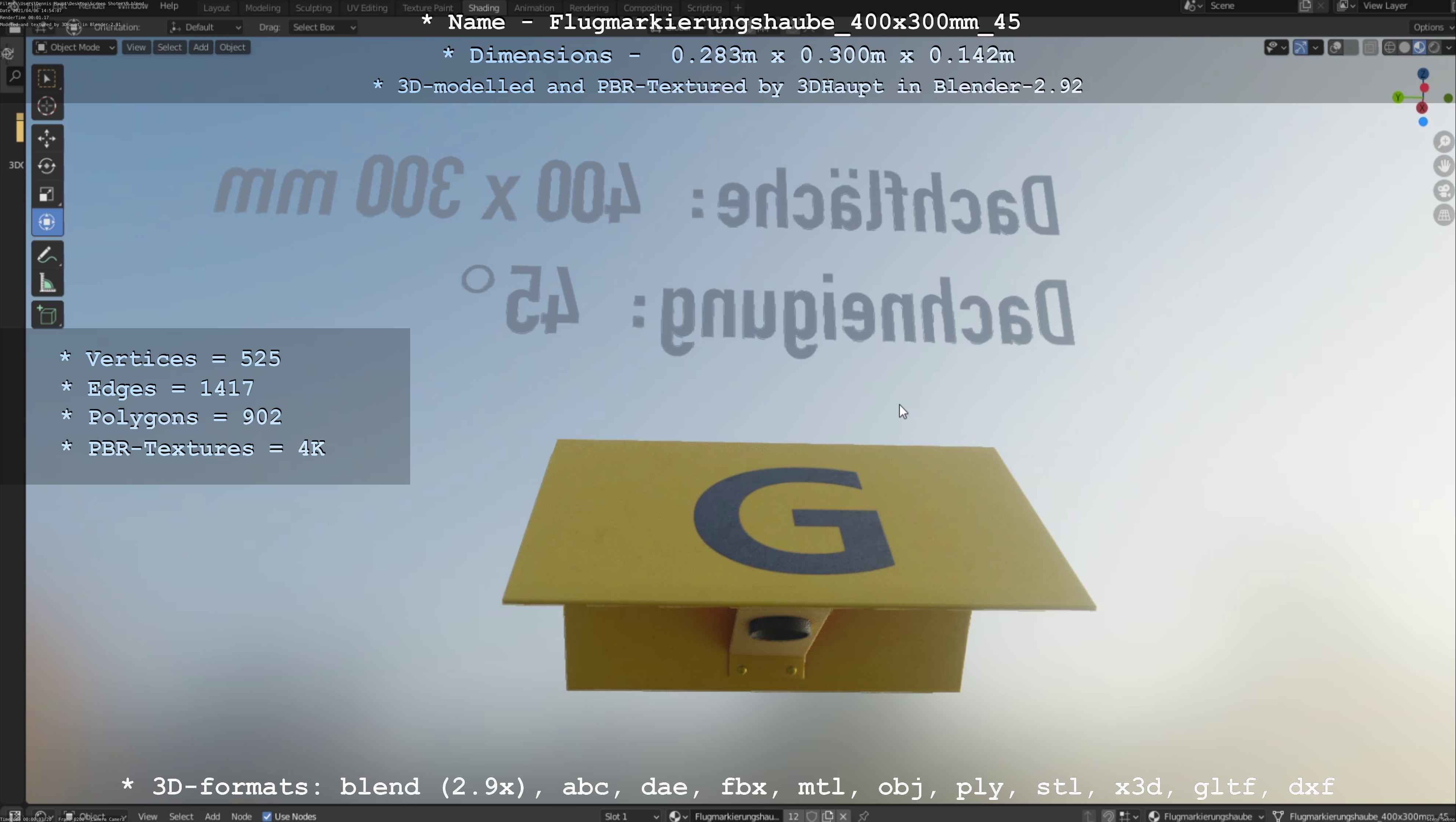 Flugmarkierungshaube 400x300mm 45 Low-poly 3D model_2