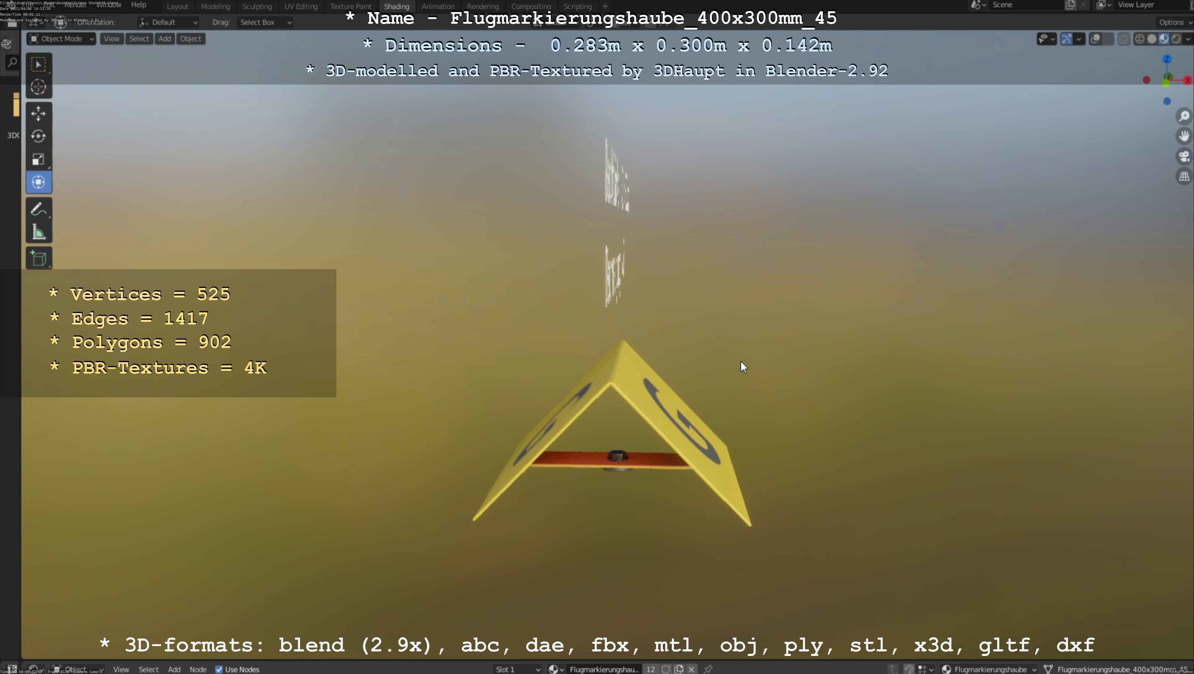 Flugmarkierungshaube 400x300mm 45 Low-poly 3D model_32