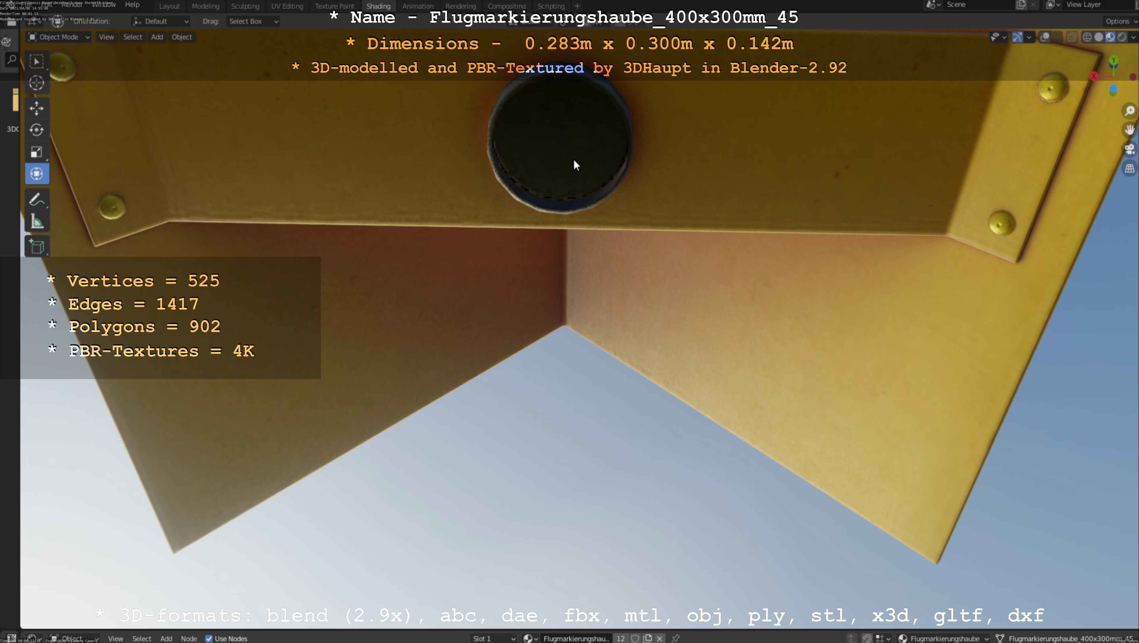 Flugmarkierungshaube 400x300mm 45 Low-poly 3D model_3