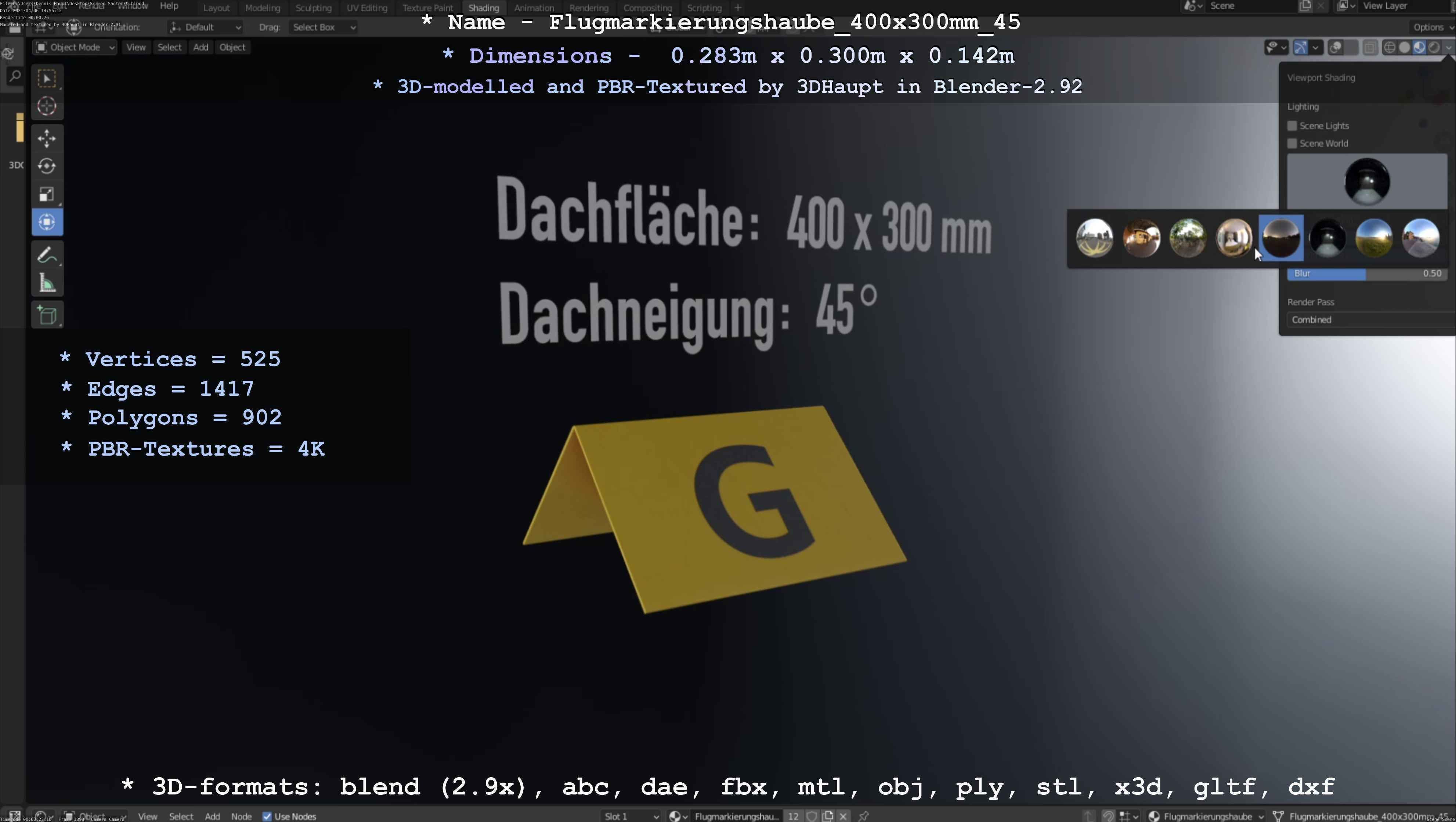 Flugmarkierungshaube 400x300mm 45 Low-poly 3D model_70