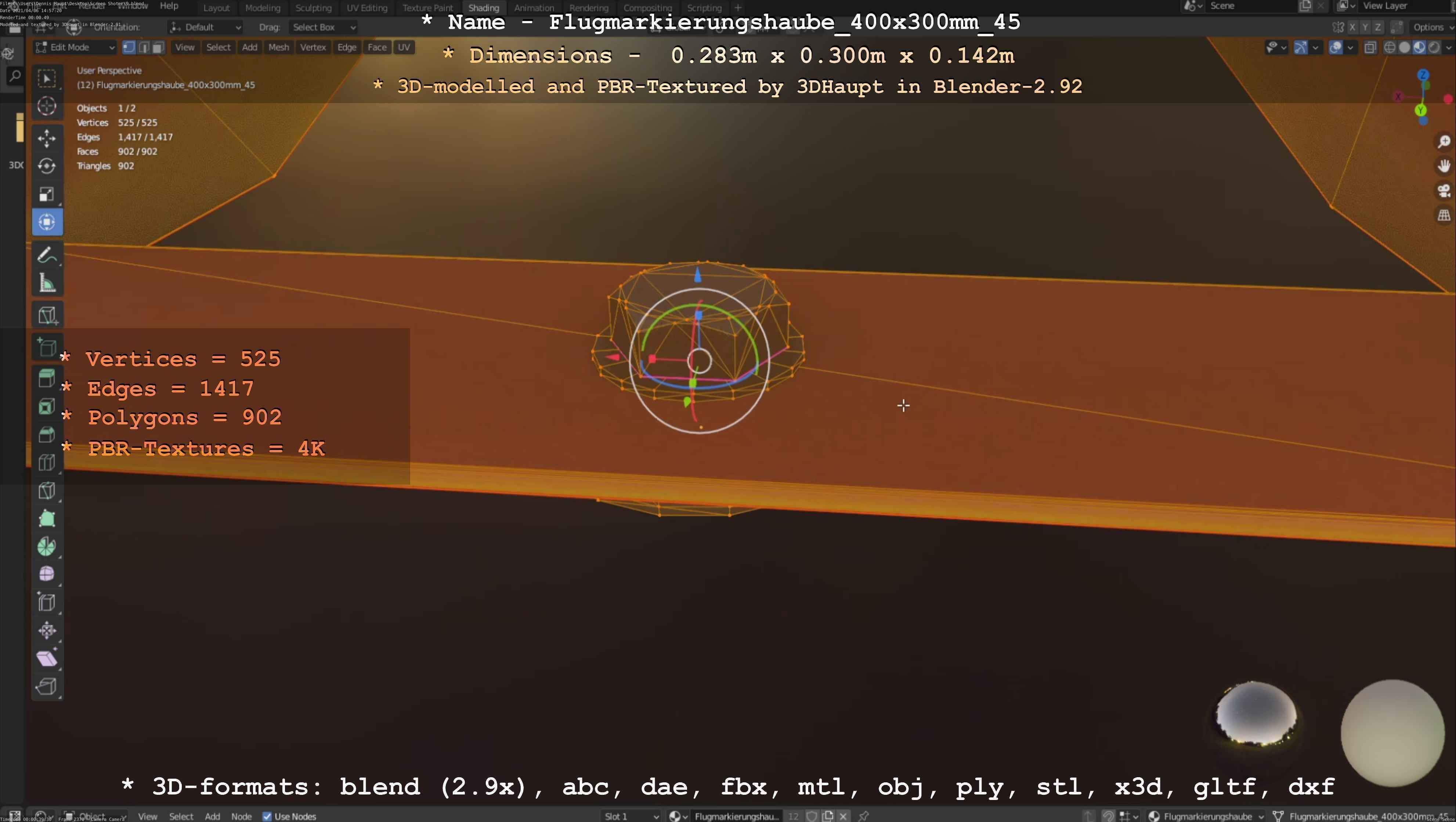 Flugmarkierungshaube 400x300mm 45 Low-poly 3D model_97