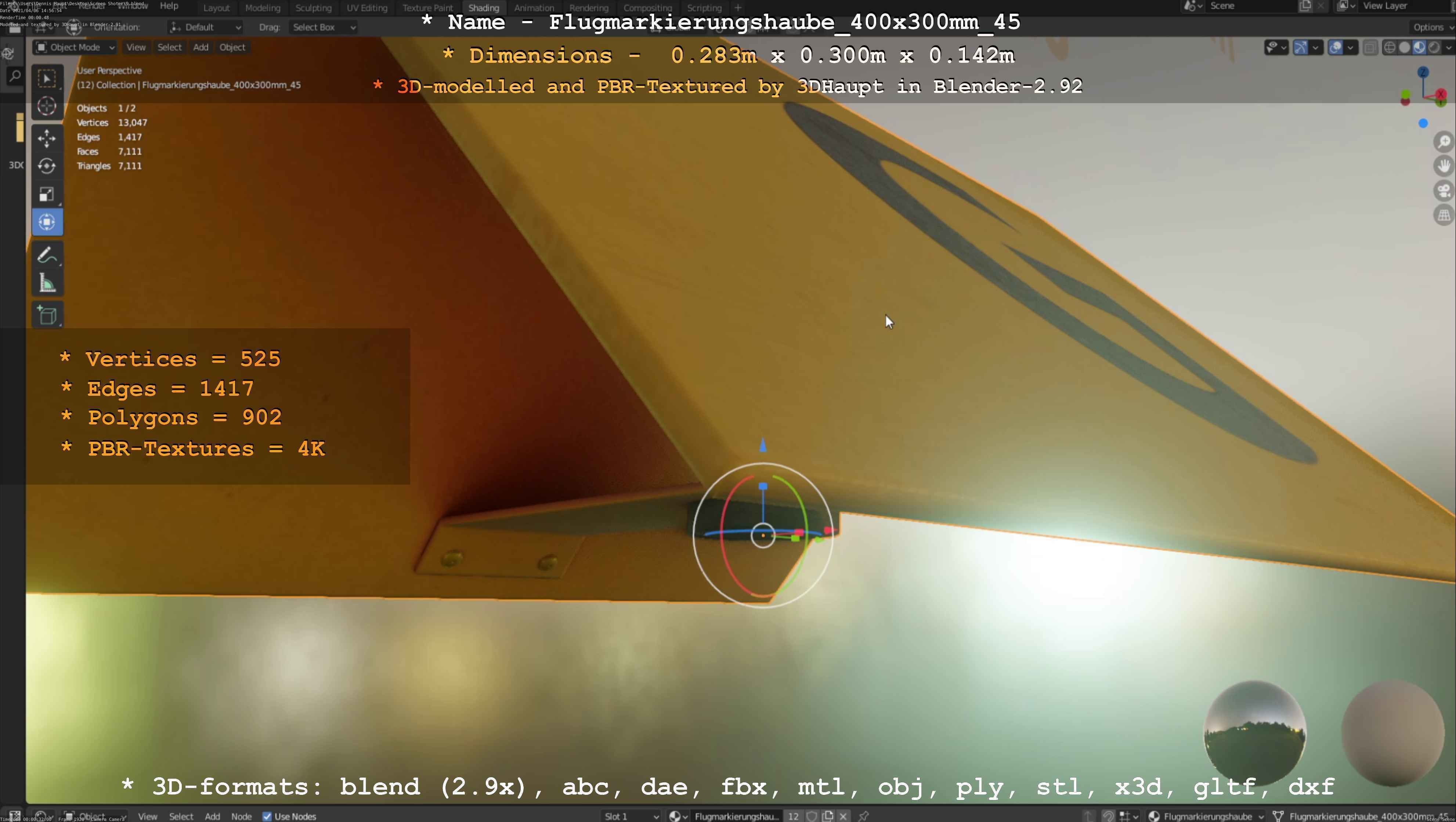 Flugmarkierungshaube 400x300mm 45 Low-poly 3D model_88
