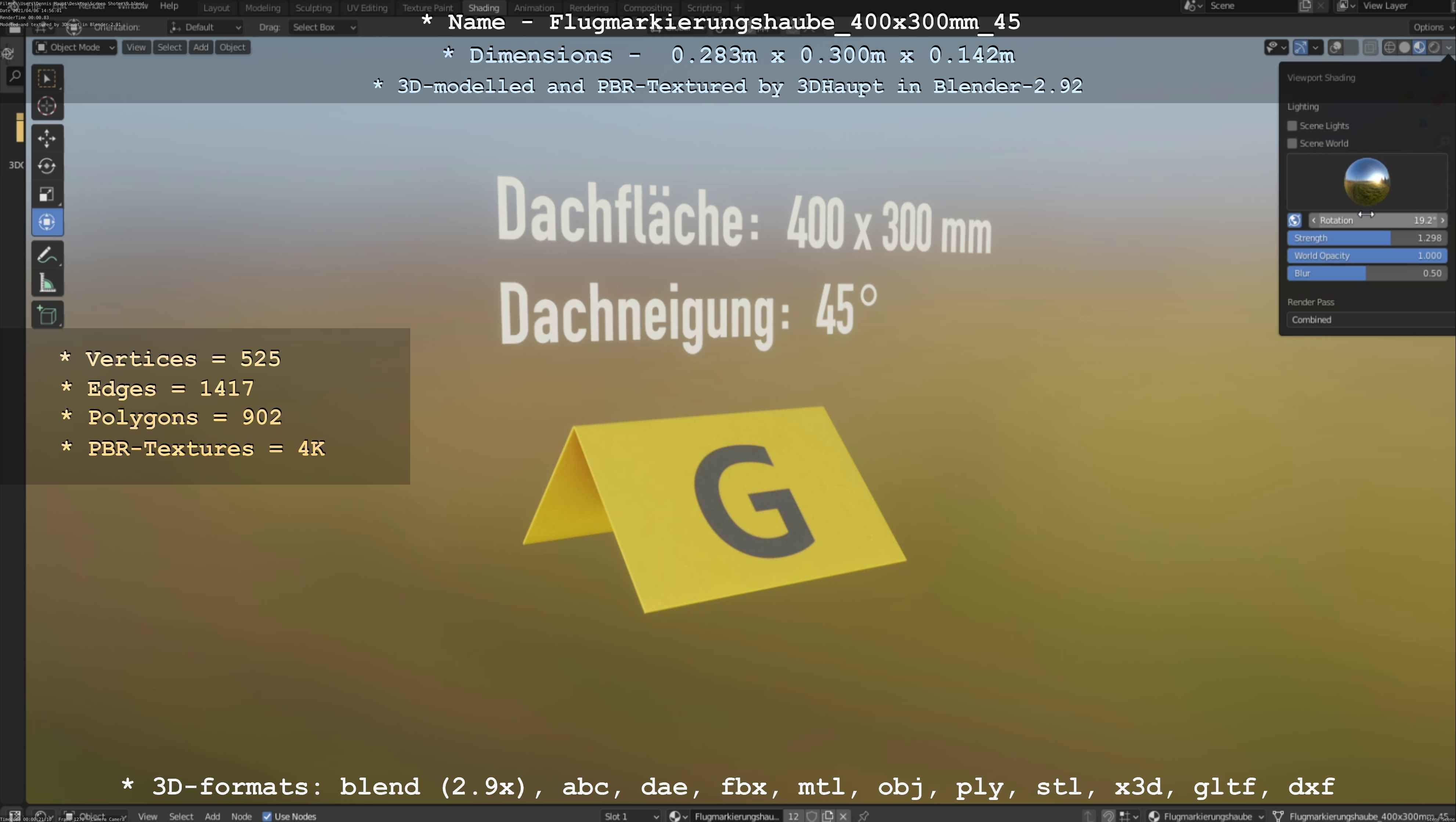Flugmarkierungshaube 400x300mm 45 Low-poly 3D model_63