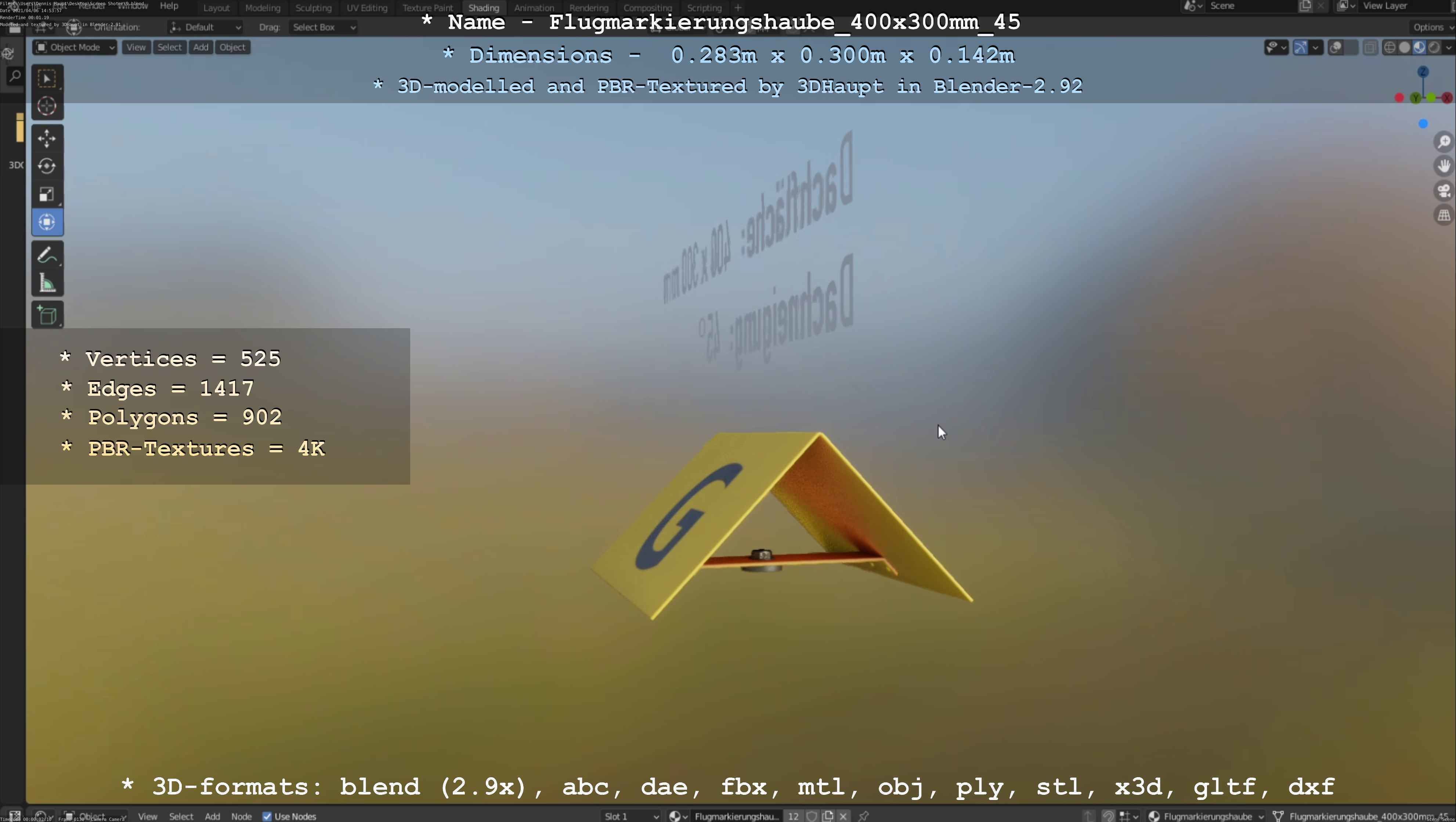 Flugmarkierungshaube 400x300mm 45 Low-poly 3D model_43
