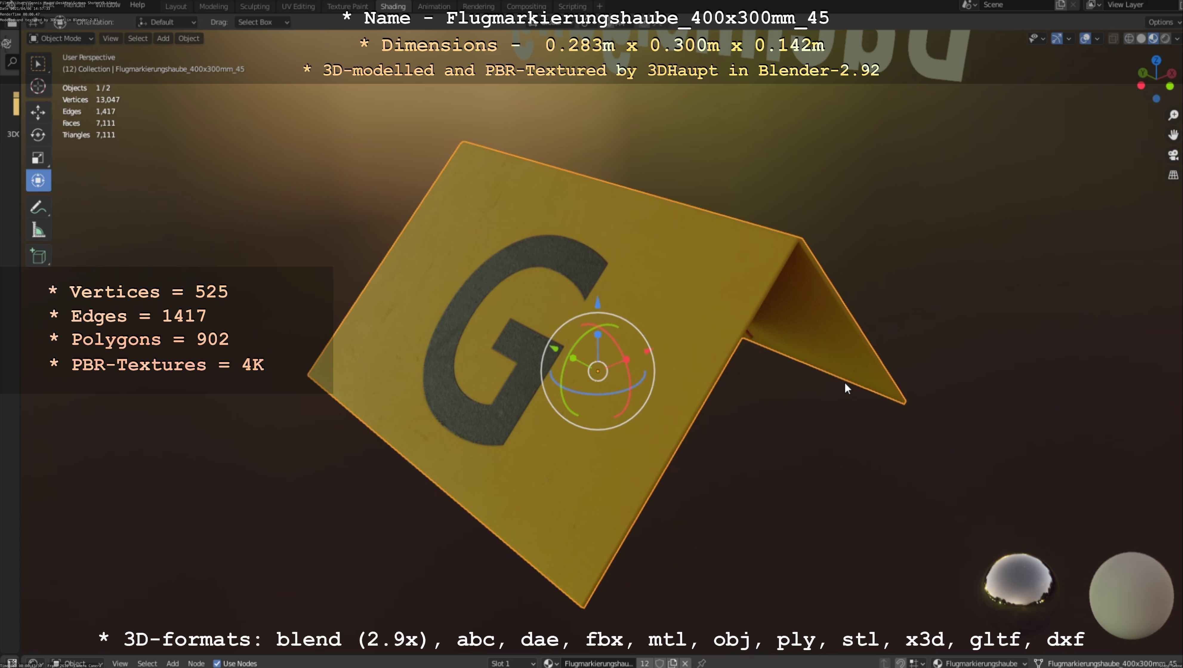 Flugmarkierungshaube 400x300mm 45 Low-poly 3D model_104