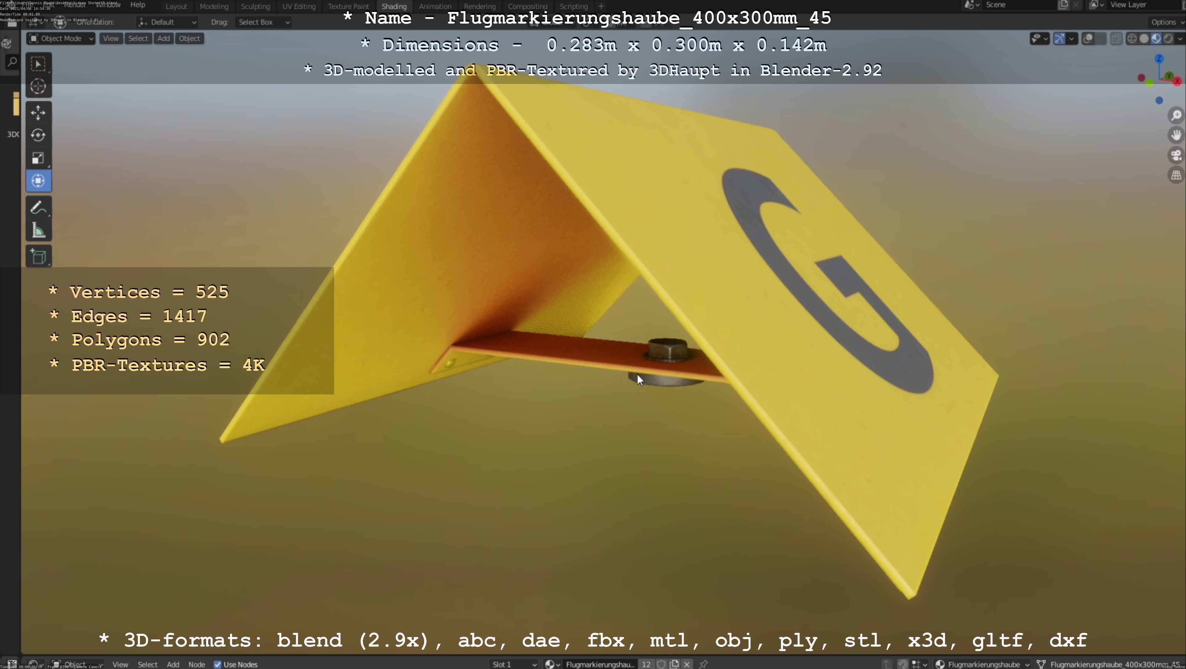 Flugmarkierungshaube 400x300mm 45 Low-poly 3D model_22