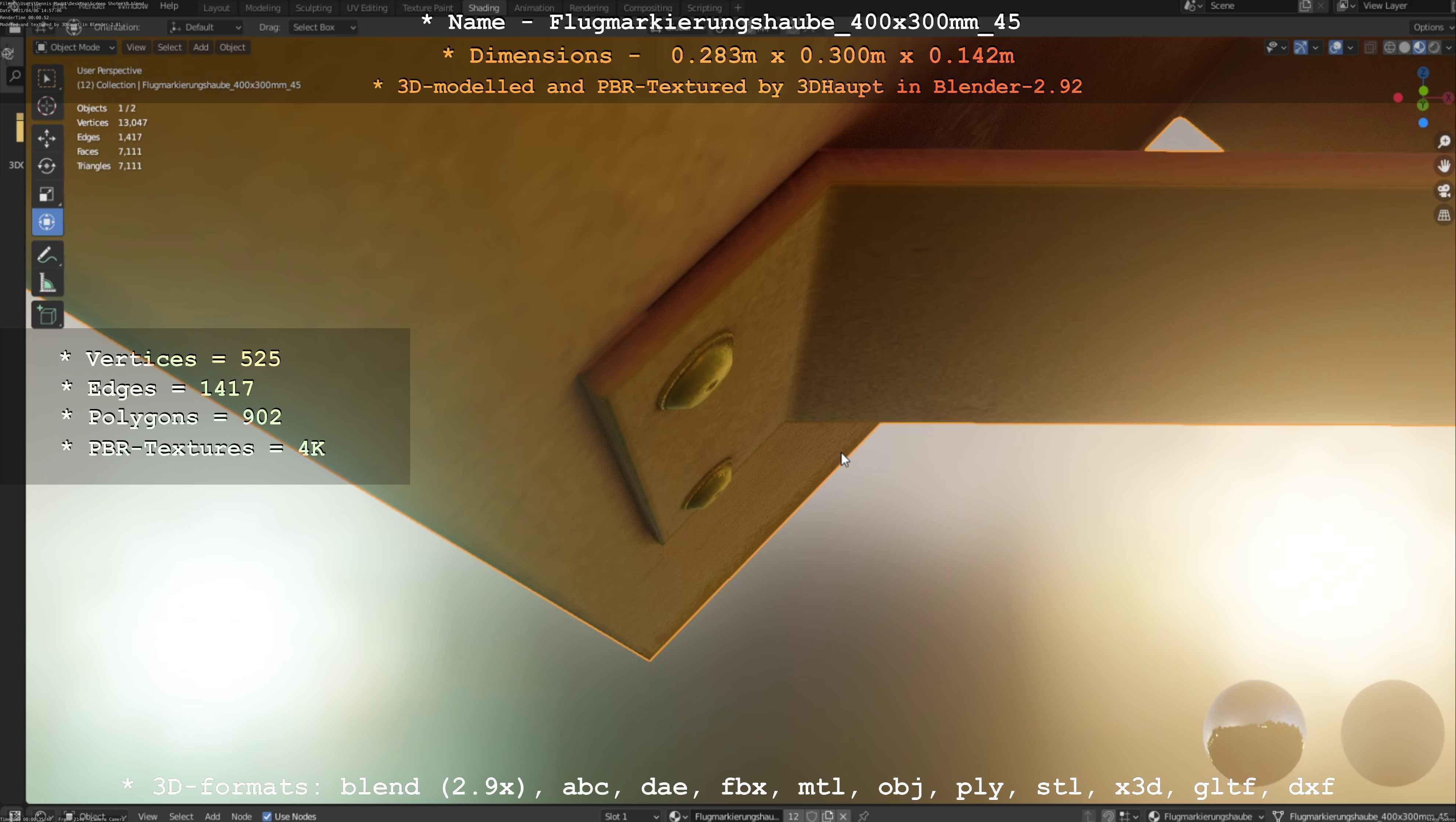 Flugmarkierungshaube 400x300mm 45 Low-poly 3D model_92