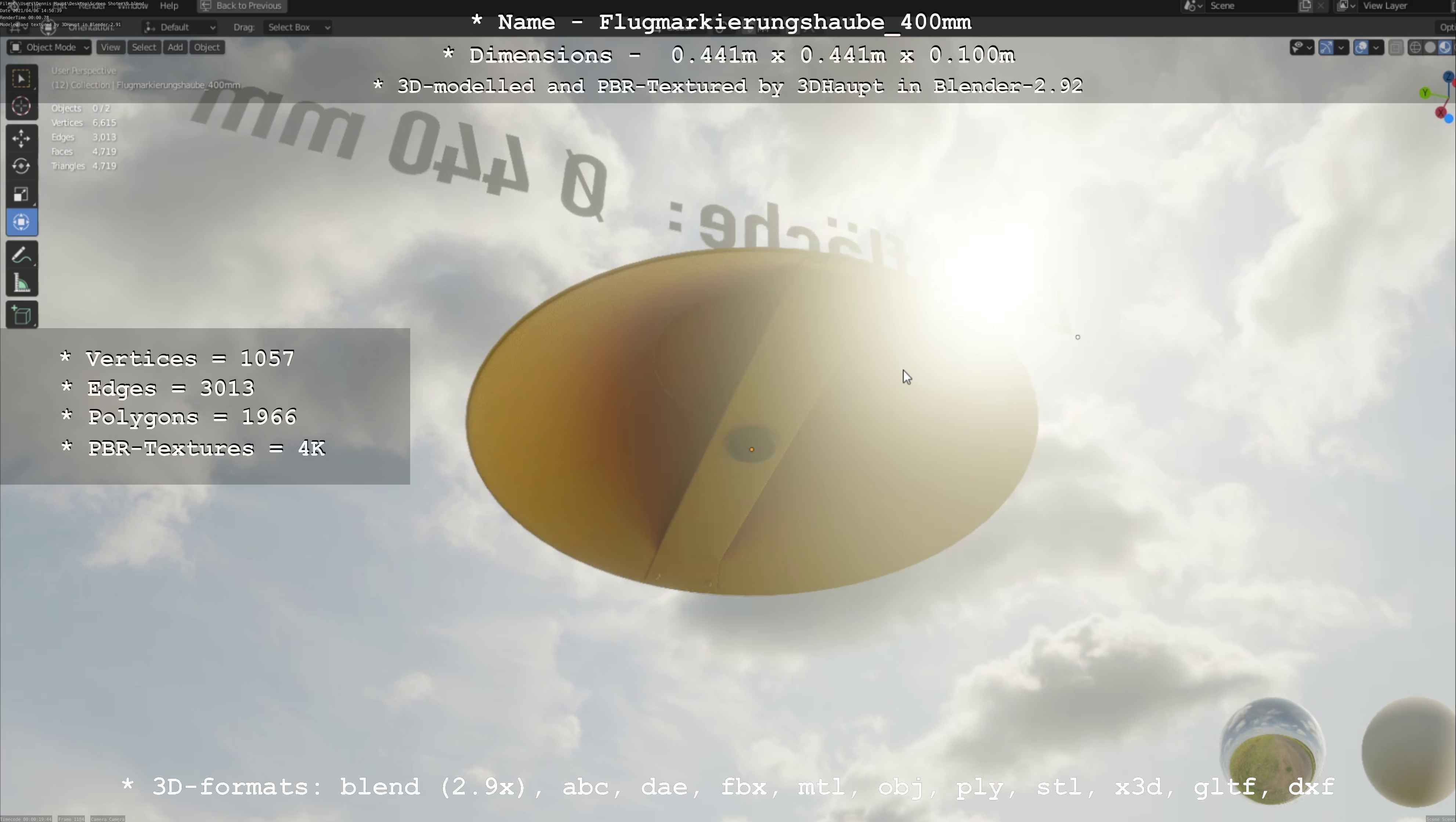 Flugmarkierungshaube 400mm Low-poly 3D model_39