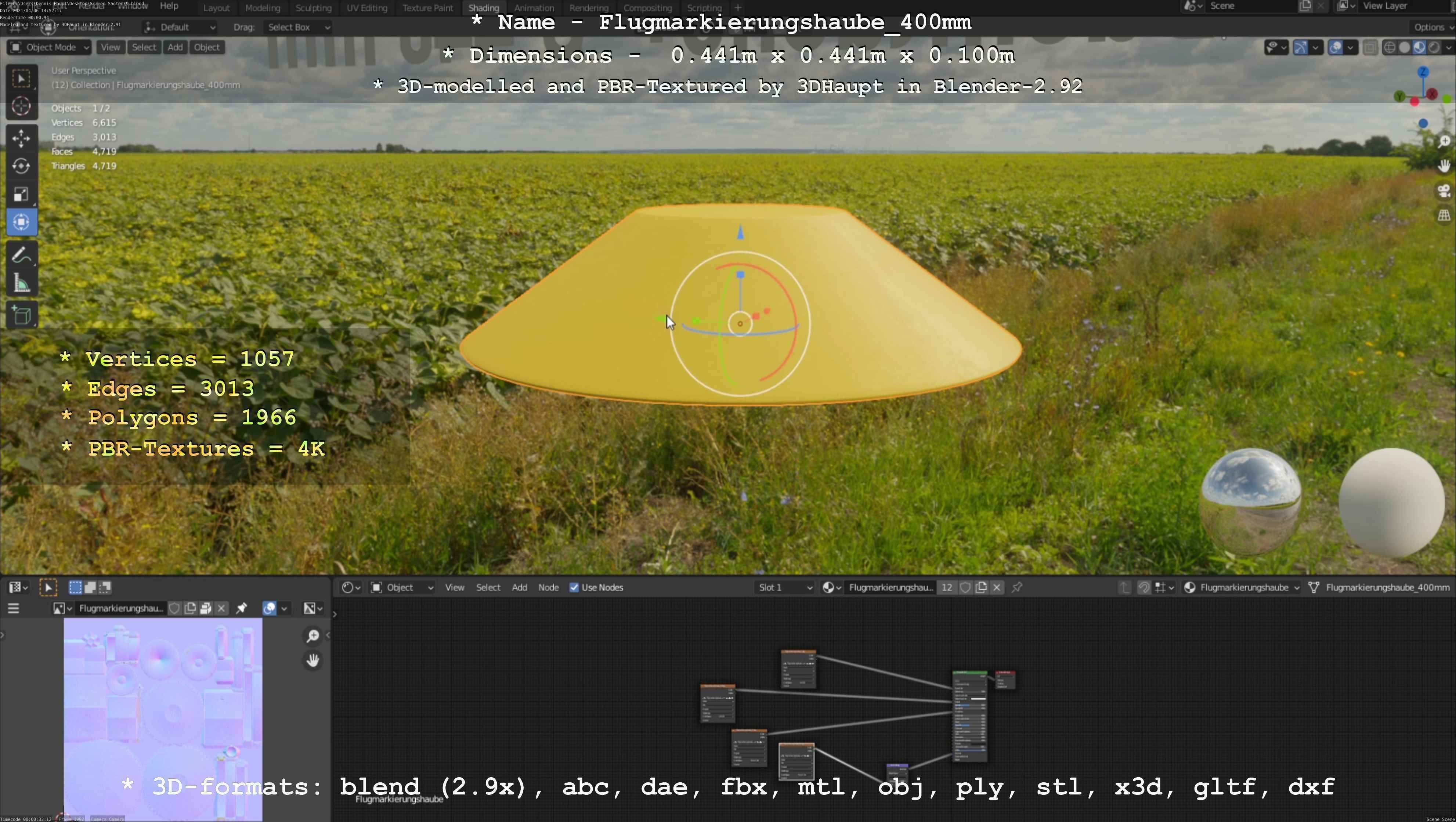Flugmarkierungshaube 400mm Low-poly 3D model_10