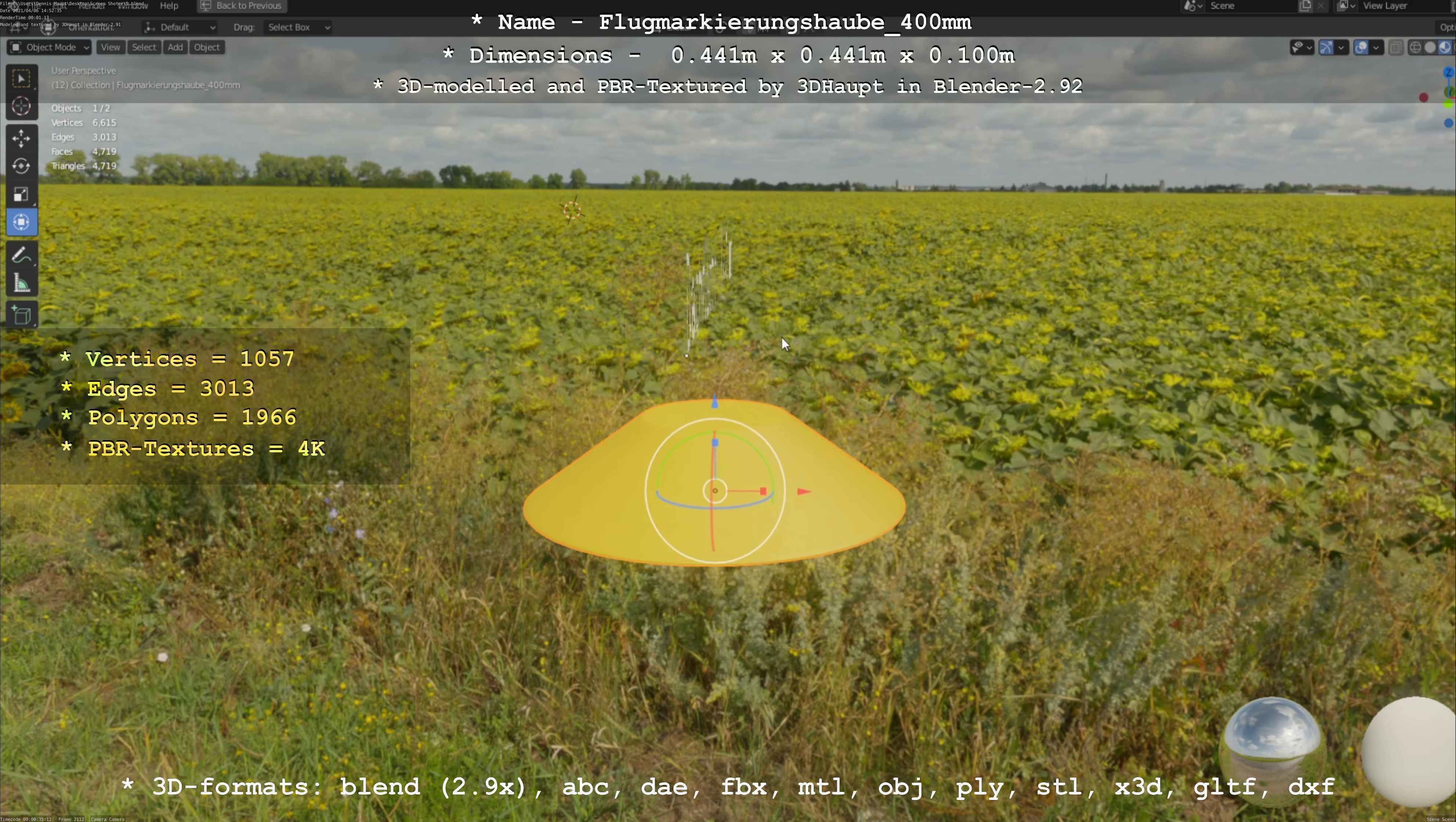 Flugmarkierungshaube 400mm Low-poly 3D model_92