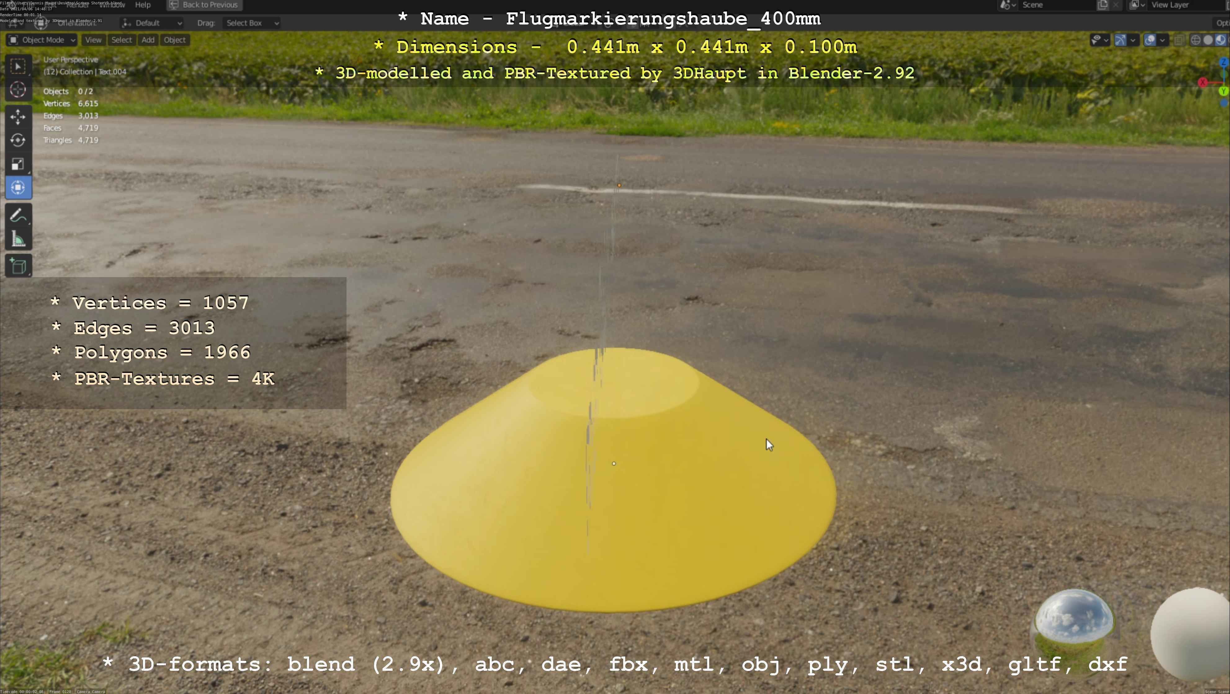 Flugmarkierungshaube 400mm Low-poly 3D model_100