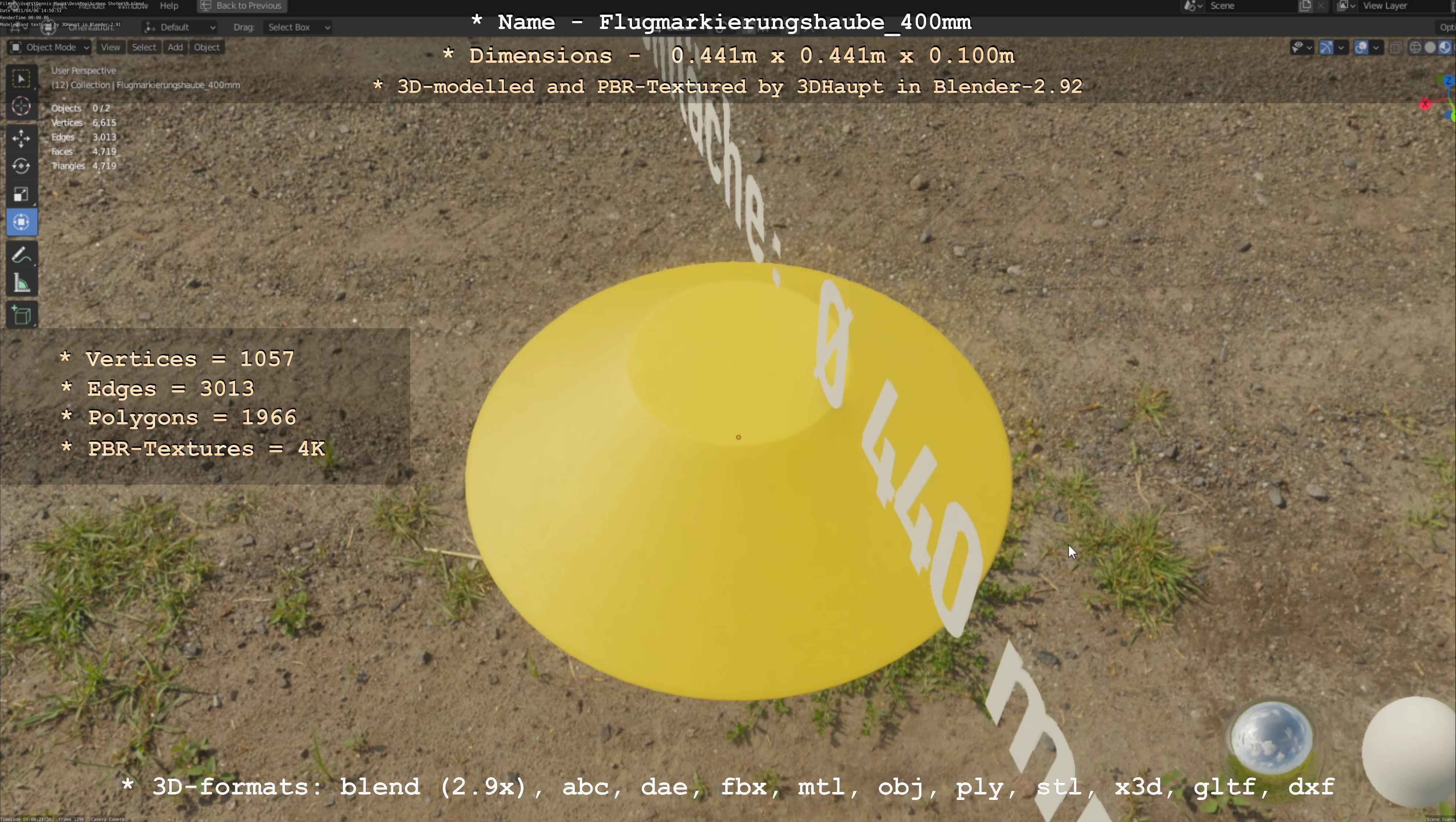 Flugmarkierungshaube 400mm Low-poly 3D model_42