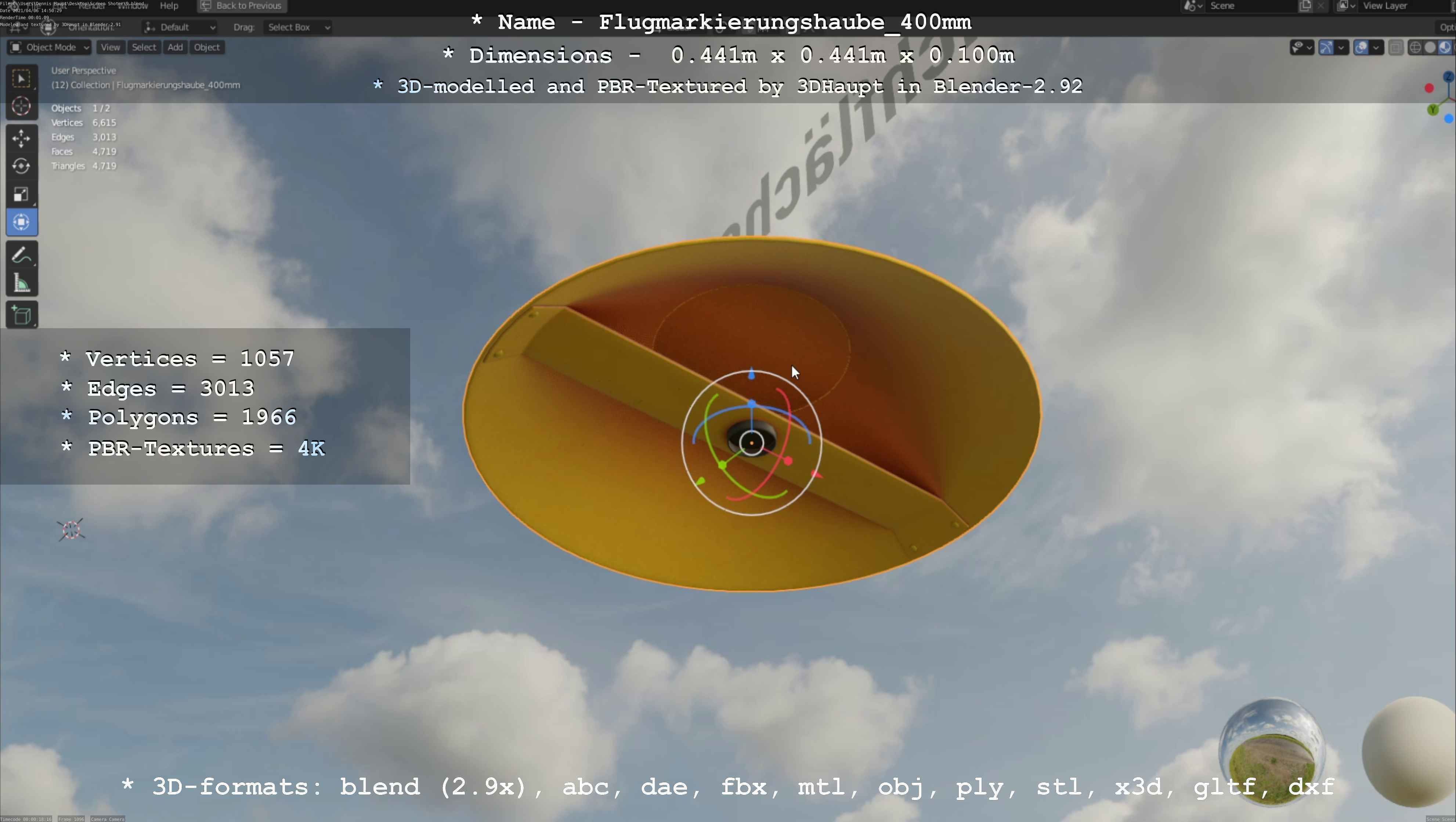 Flugmarkierungshaube 400mm Low-poly 3D model_31