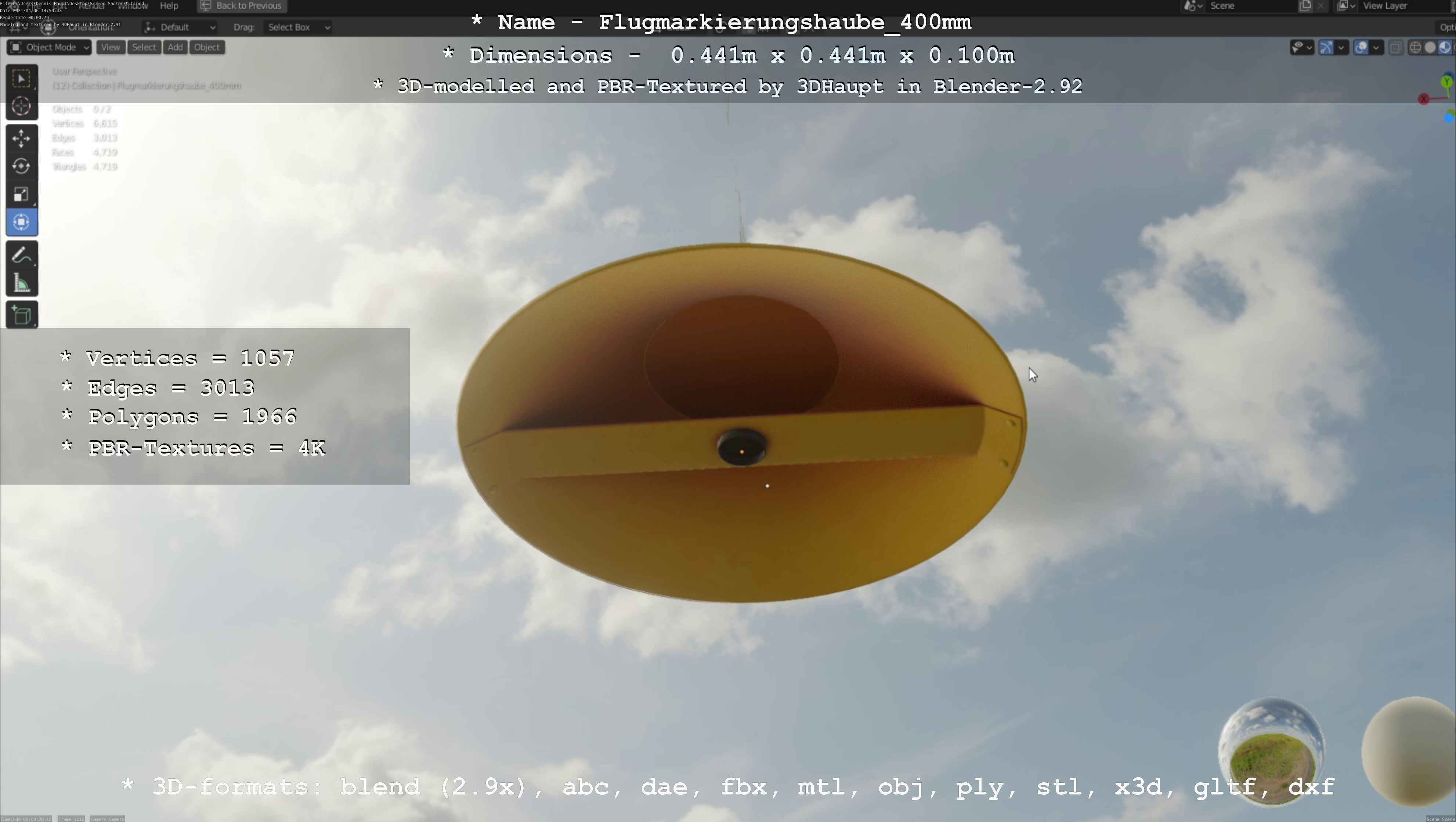 Flugmarkierungshaube 400mm Low-poly 3D model_40