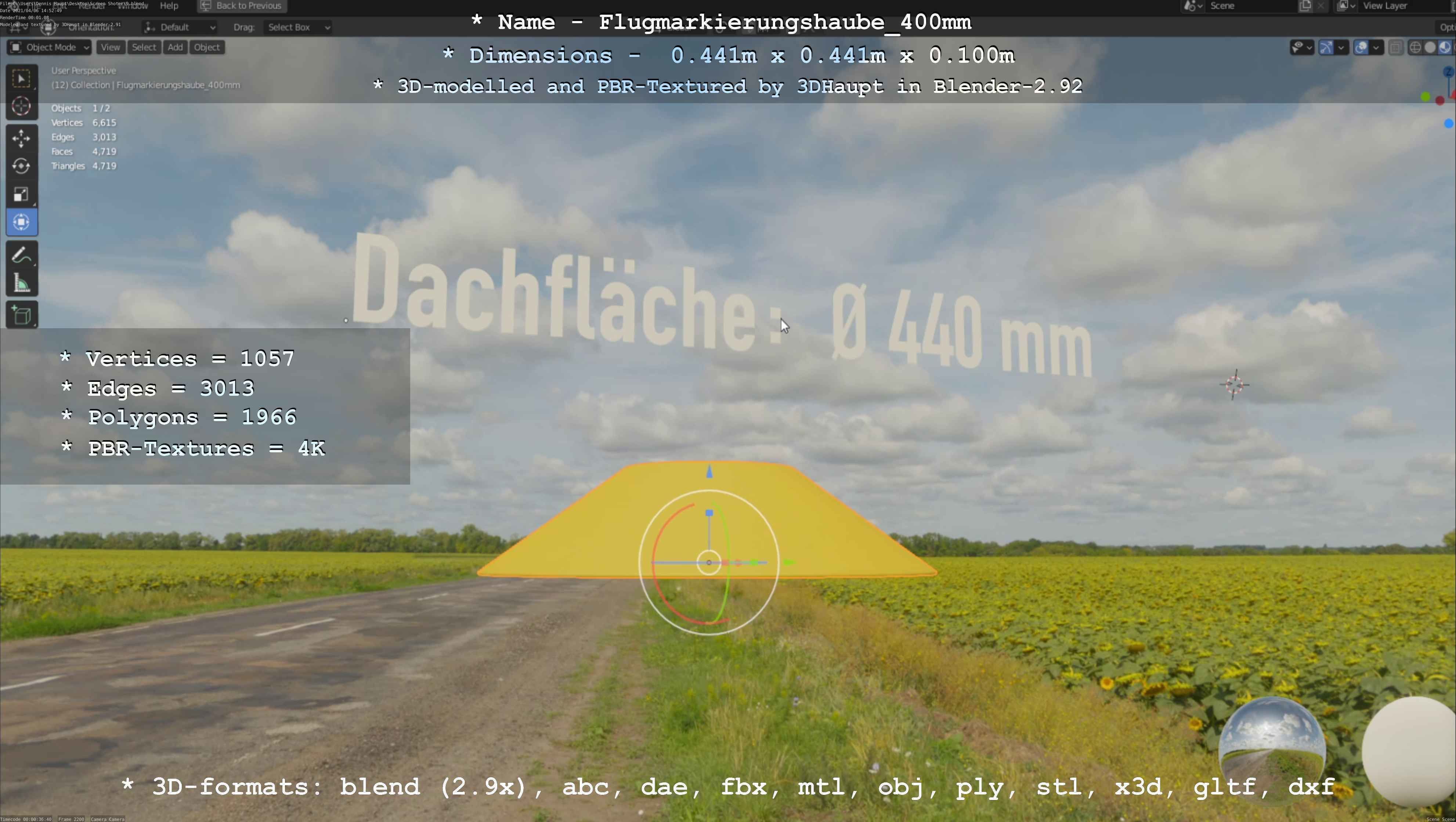 Flugmarkierungshaube 400mm Low-poly 3D model_90