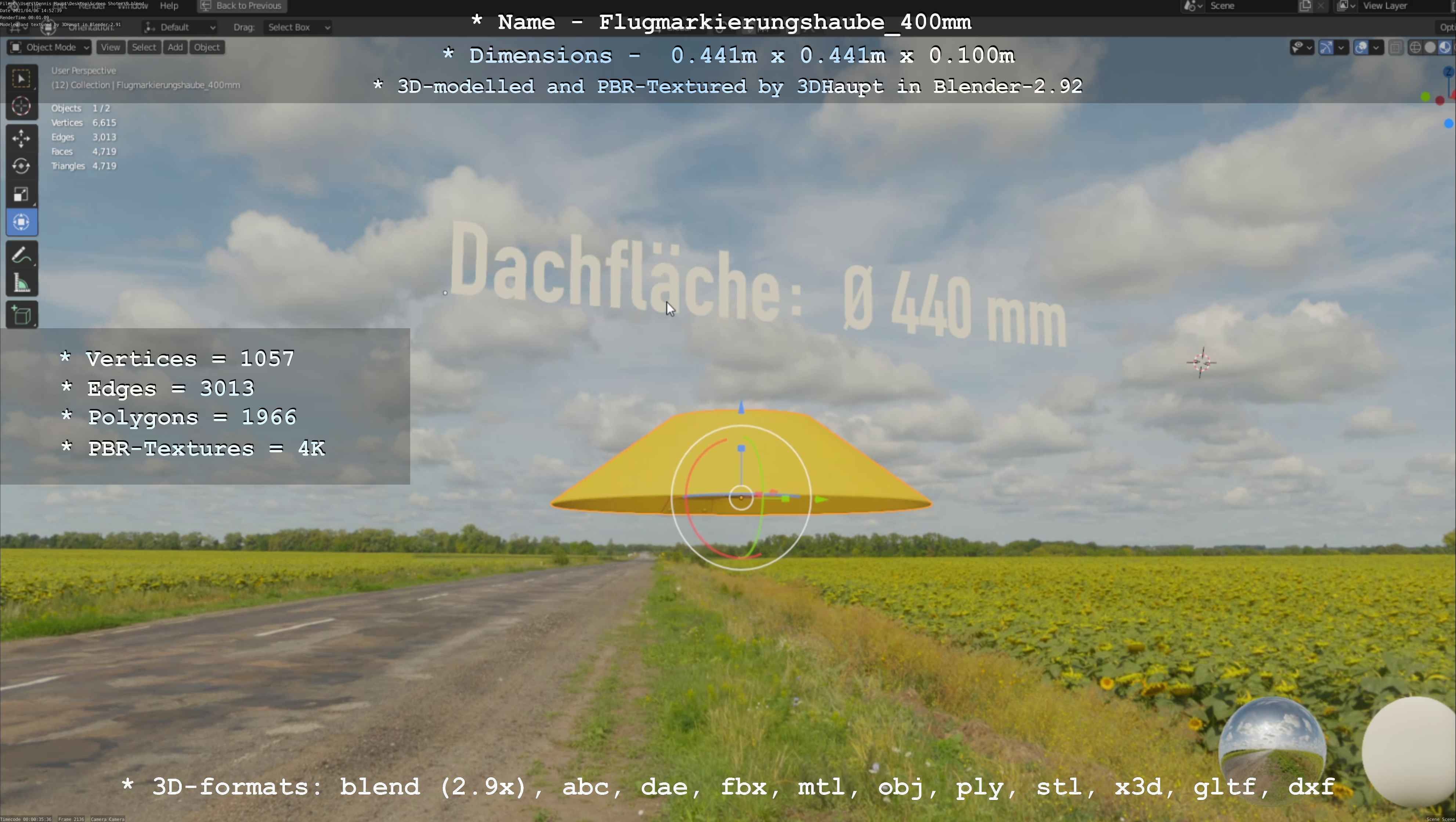 Flugmarkierungshaube 400mm Low-poly 3D model_89