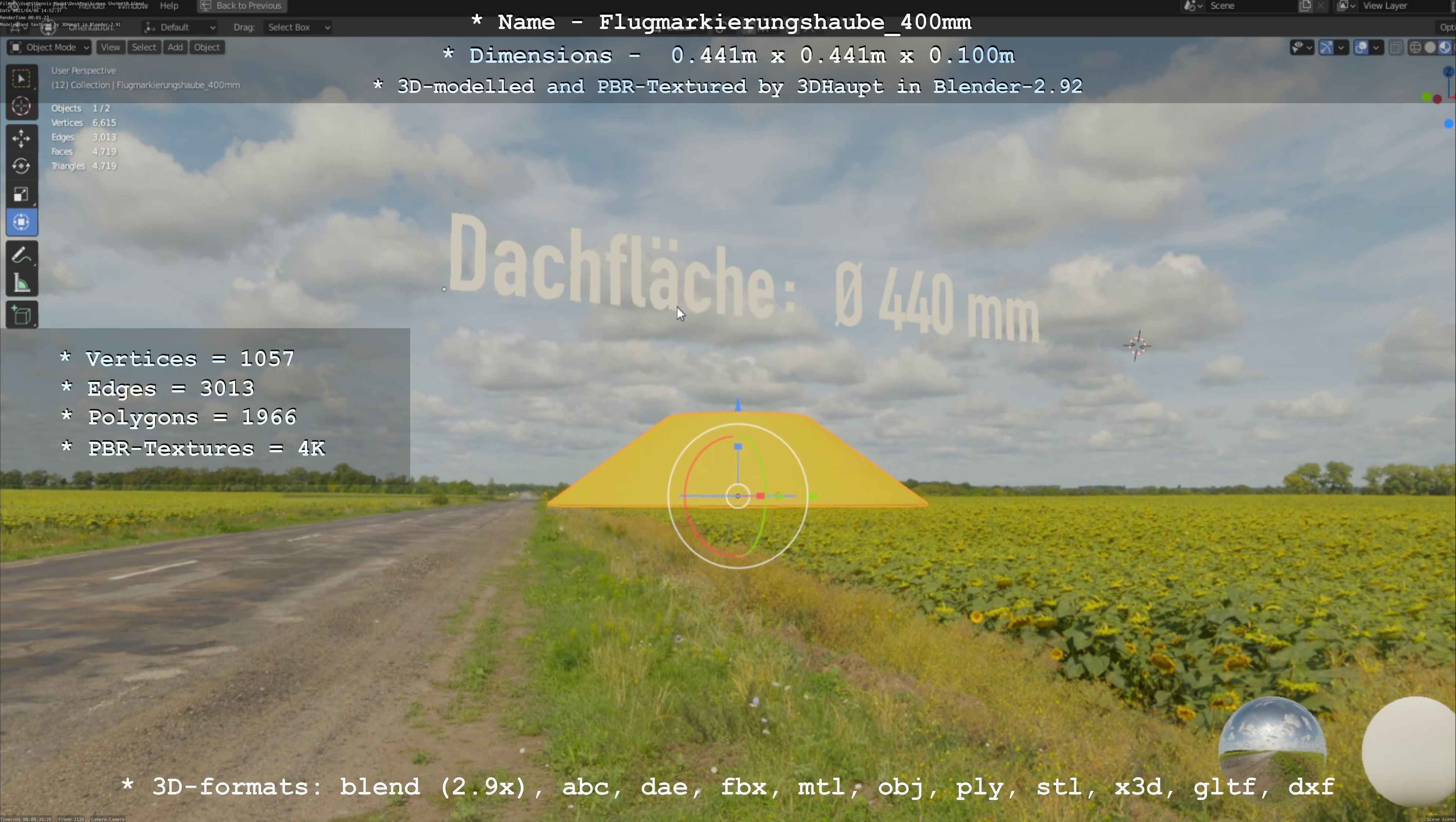 Flugmarkierungshaube 400mm Low-poly 3D model_115