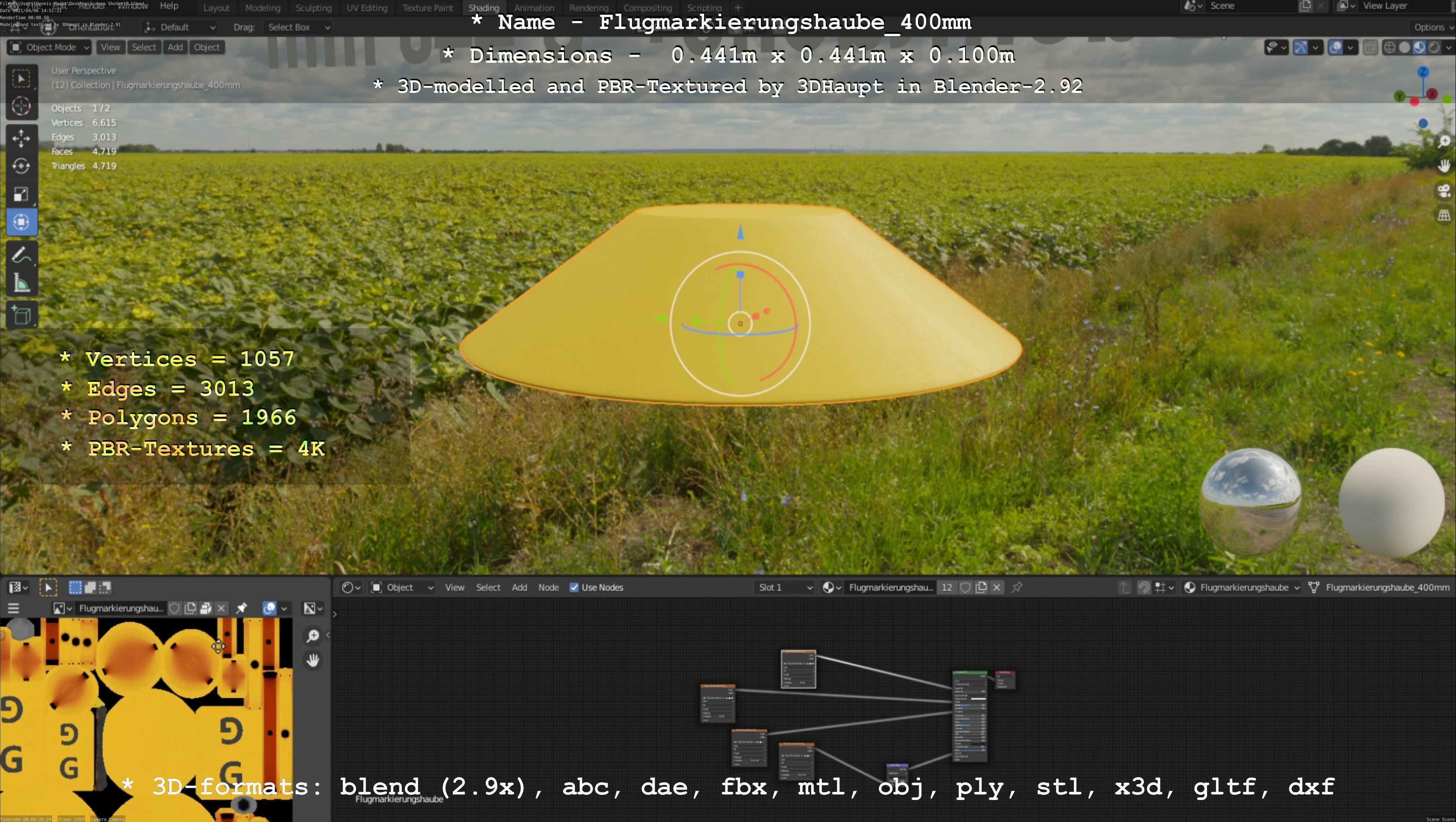 Flugmarkierungshaube 400mm Low-poly 3D model_60