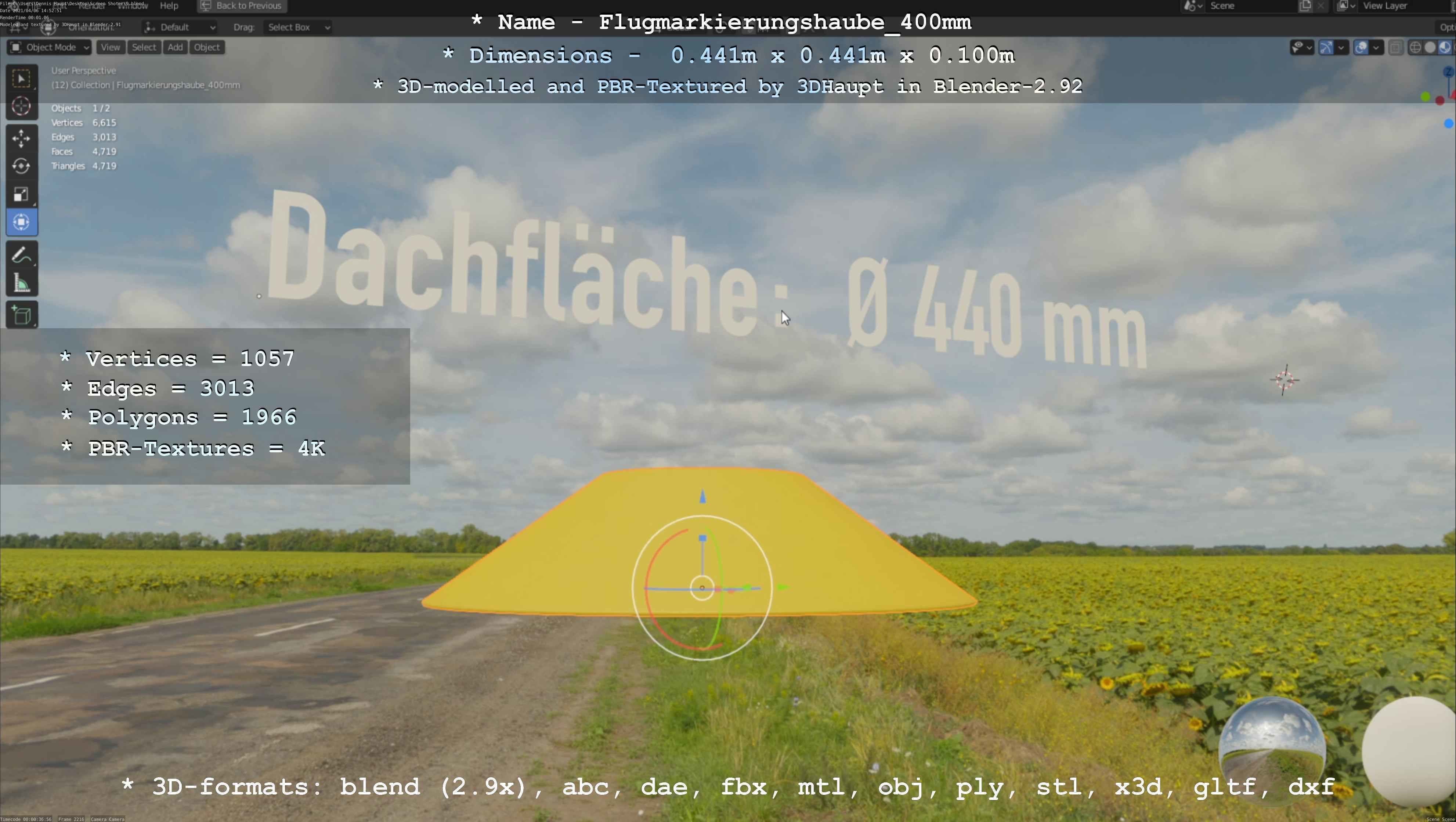 Flugmarkierungshaube 400mm Low-poly 3D model_94
