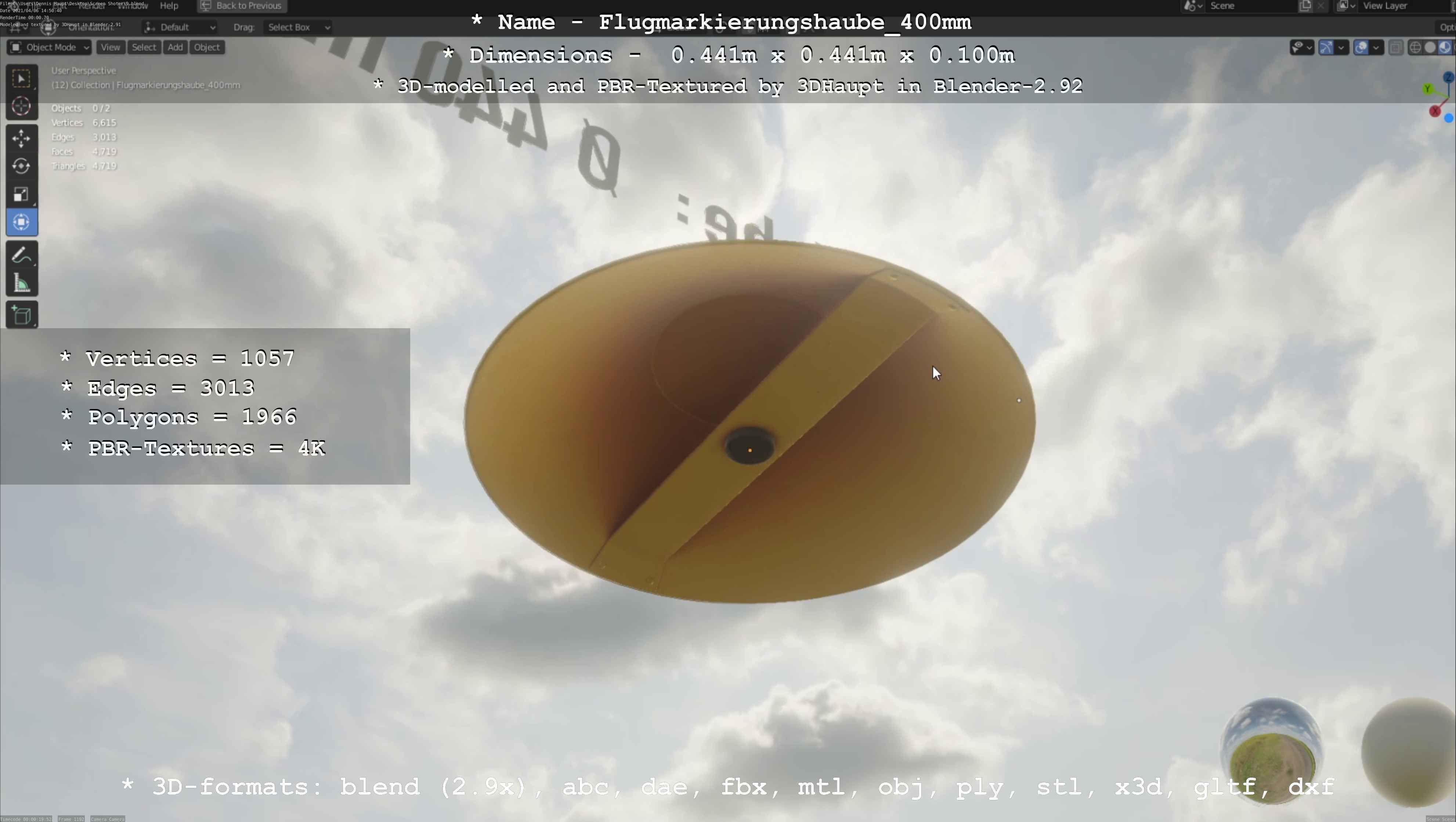 Flugmarkierungshaube 400mm Low-poly 3D model_45