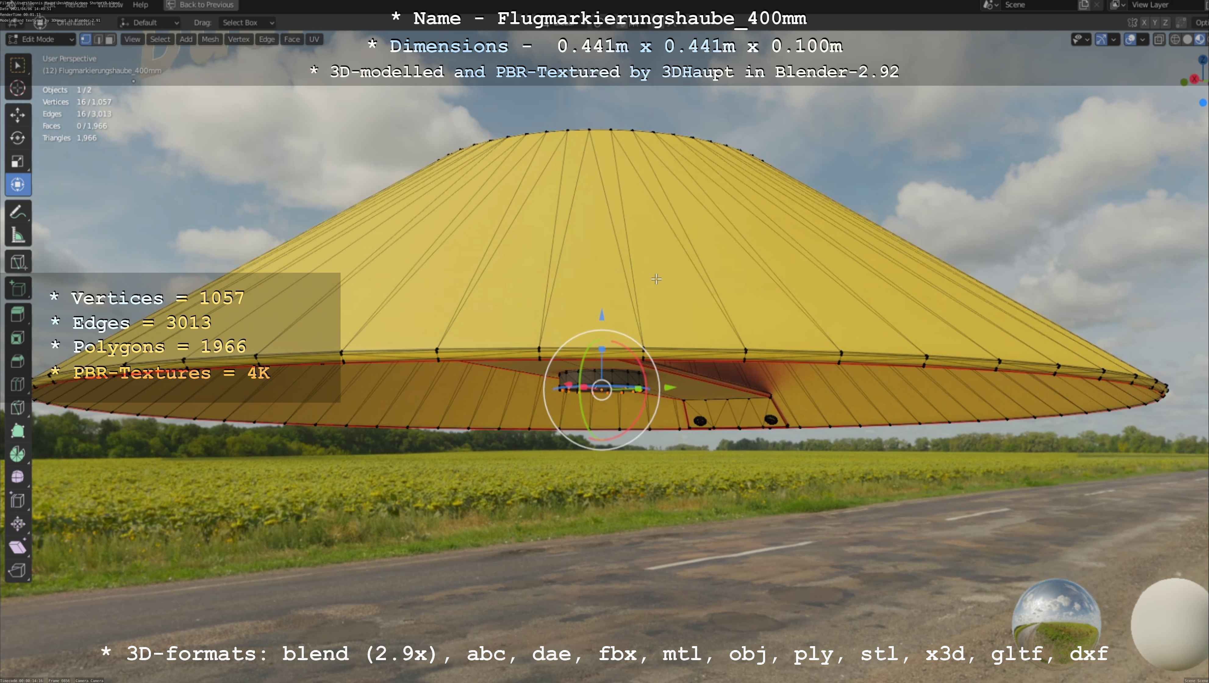 Flugmarkierungshaube 400mm Low-poly 3D model_26