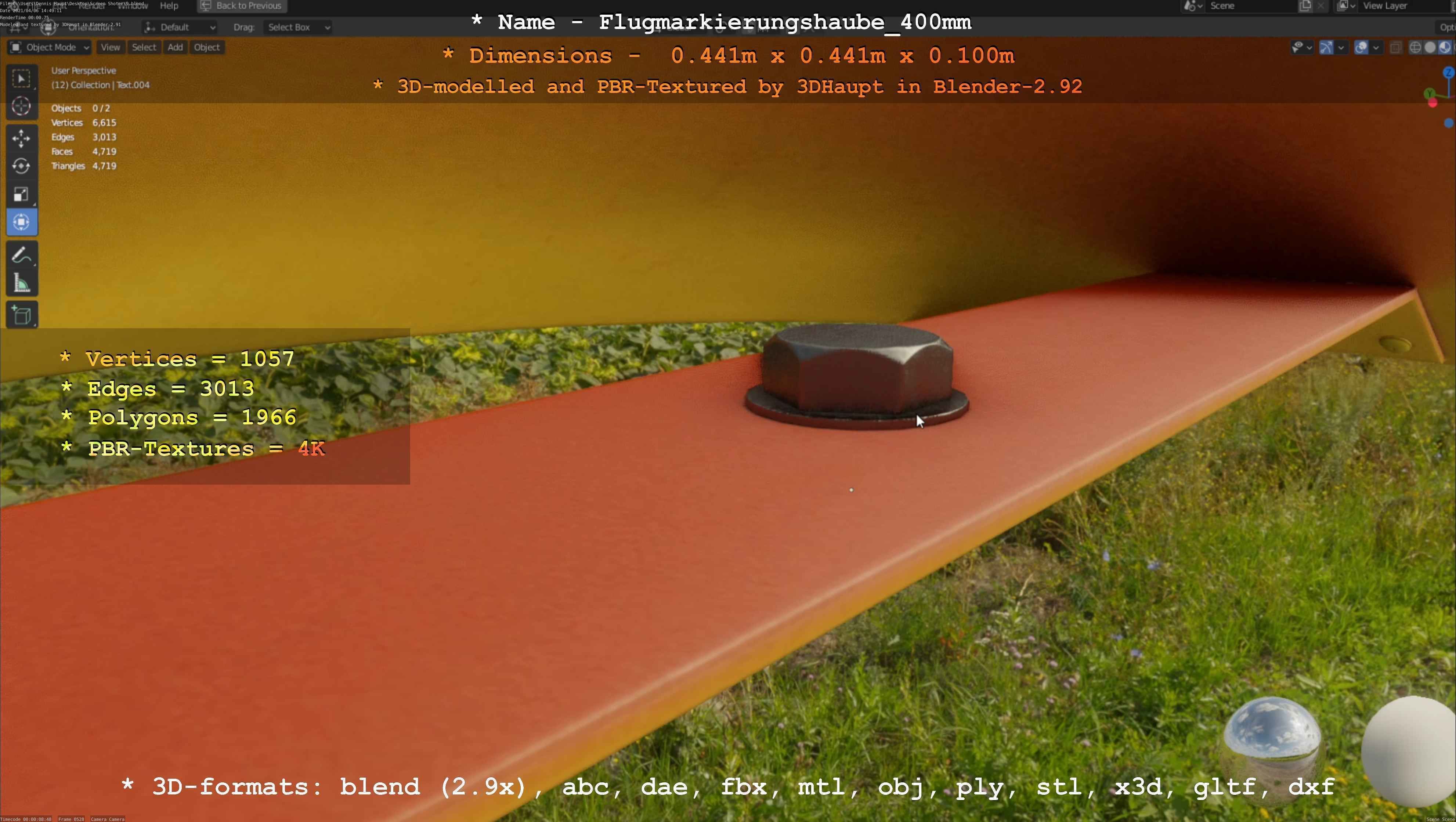 Flugmarkierungshaube 400mm Low-poly 3D model_119