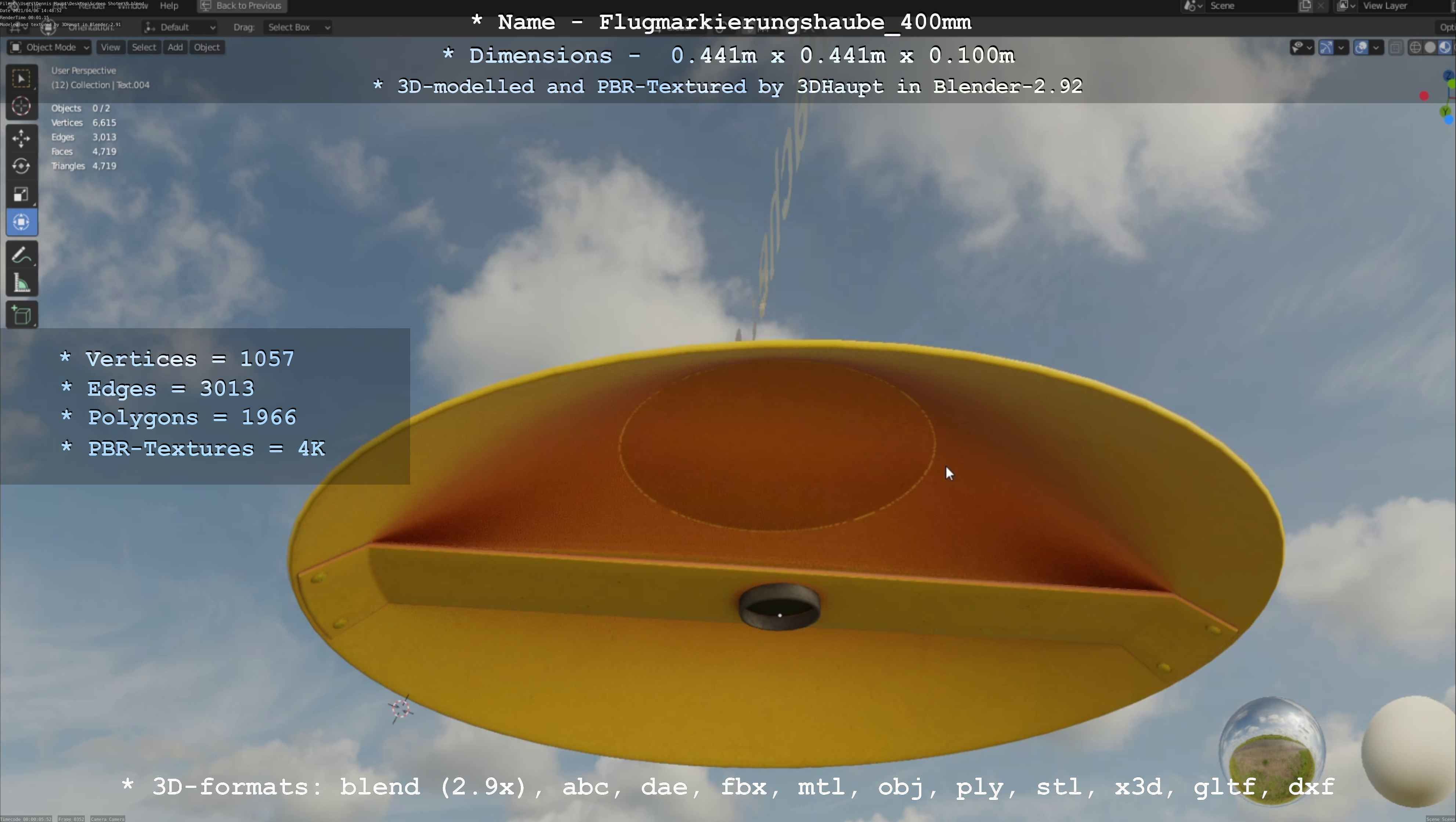 Flugmarkierungshaube 400mm Low-poly 3D model_111