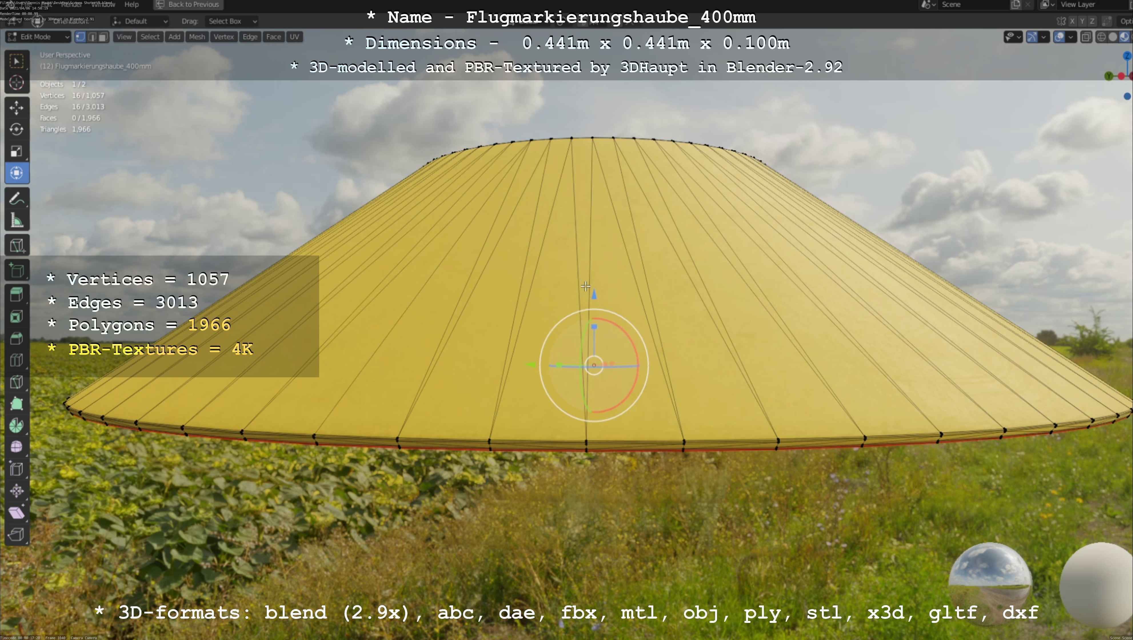 Flugmarkierungshaube 400mm Low-poly 3D model_33