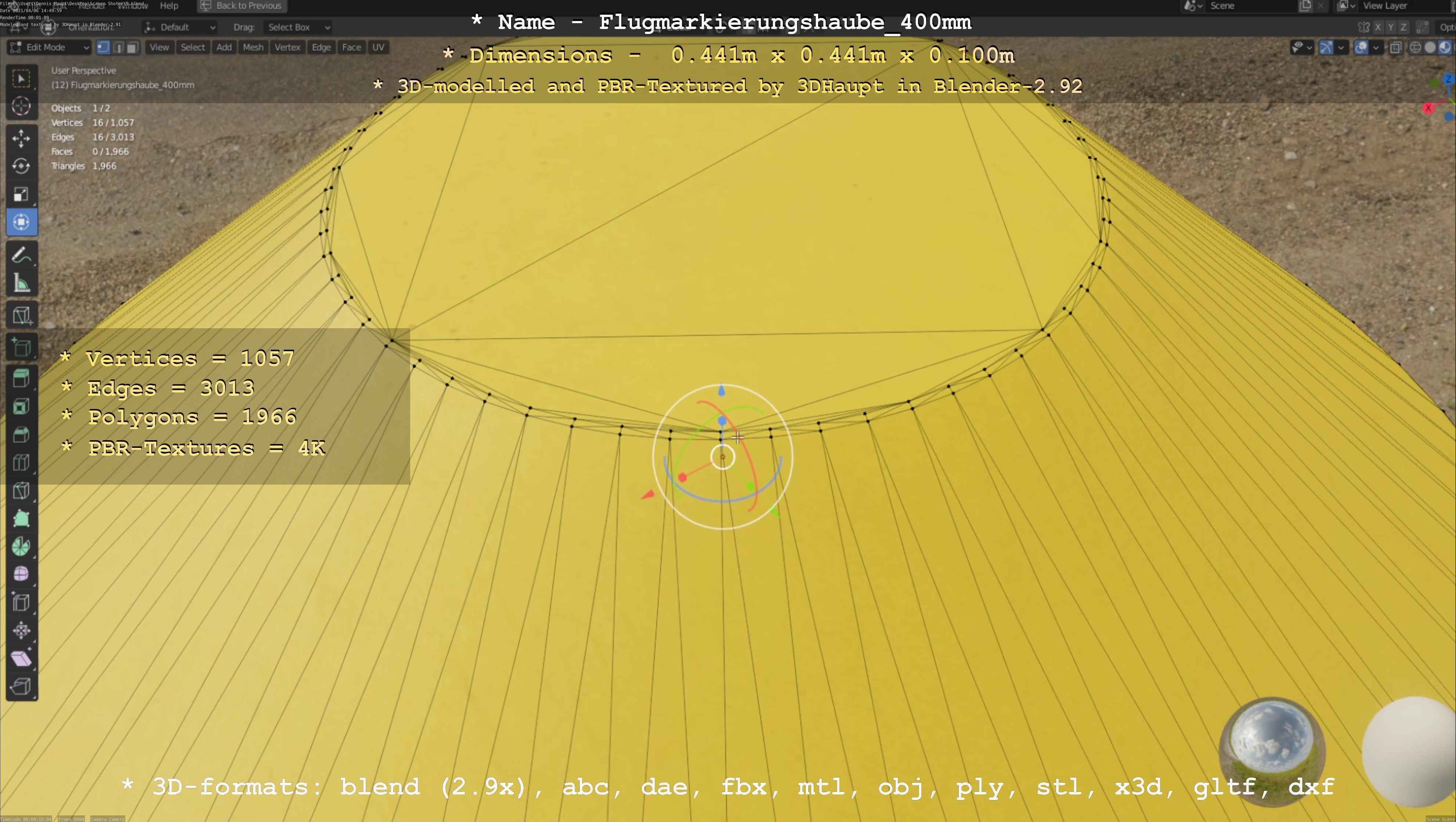 Flugmarkierungshaube 400mm Low-poly 3D model_3