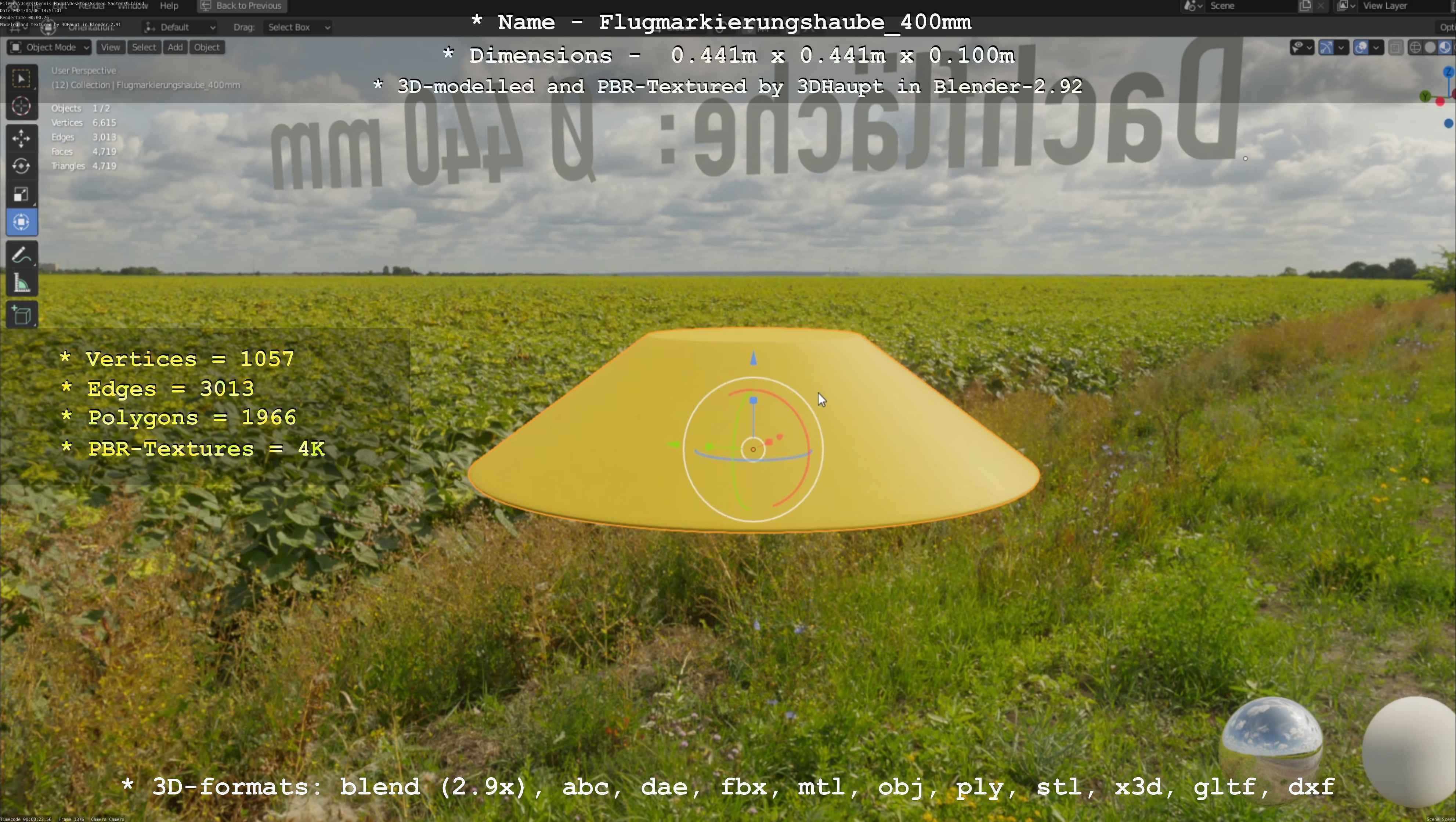 Flugmarkierungshaube 400mm Low-poly 3D model_46