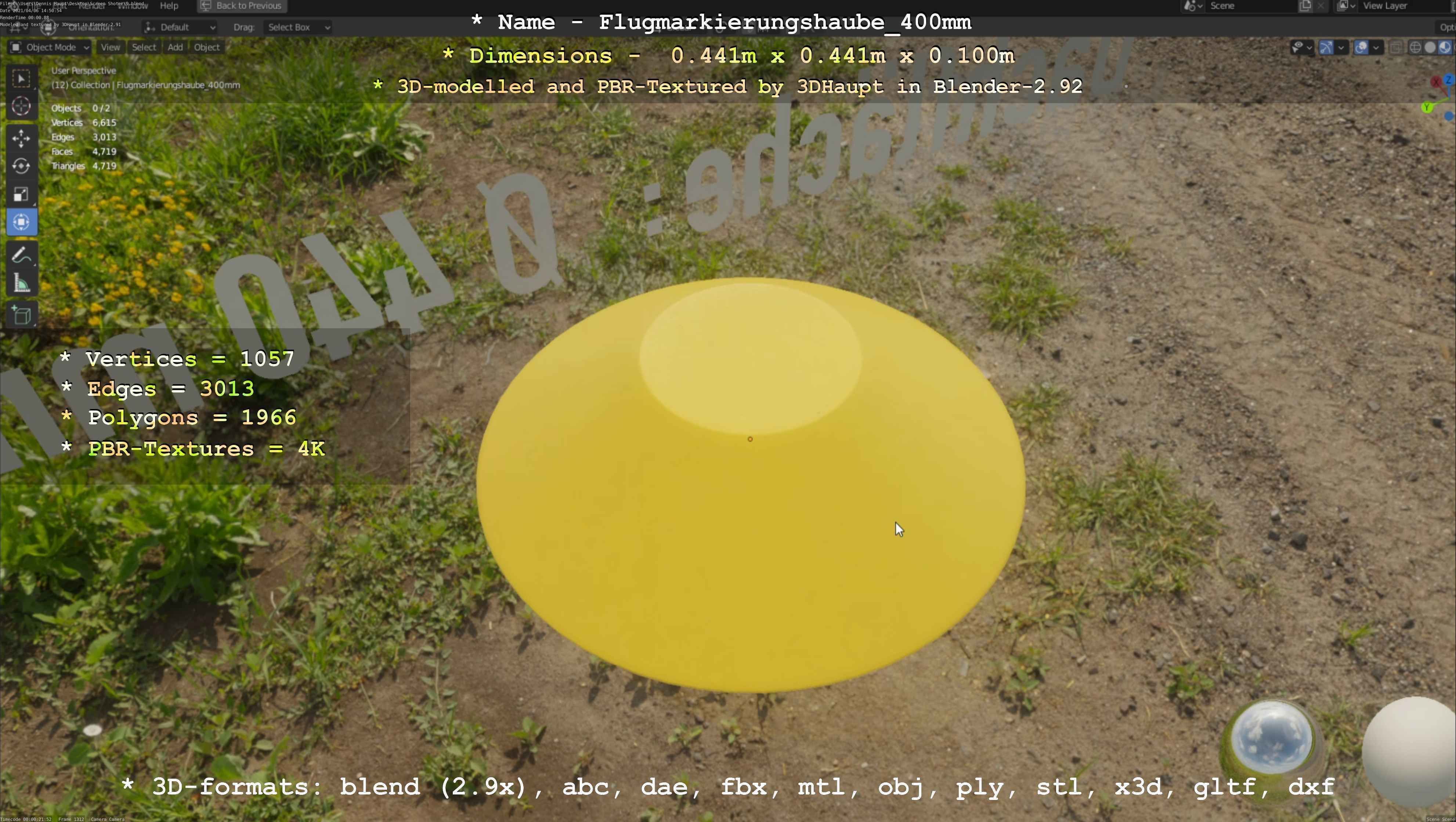 Flugmarkierungshaube 400mm Low-poly 3D model_48